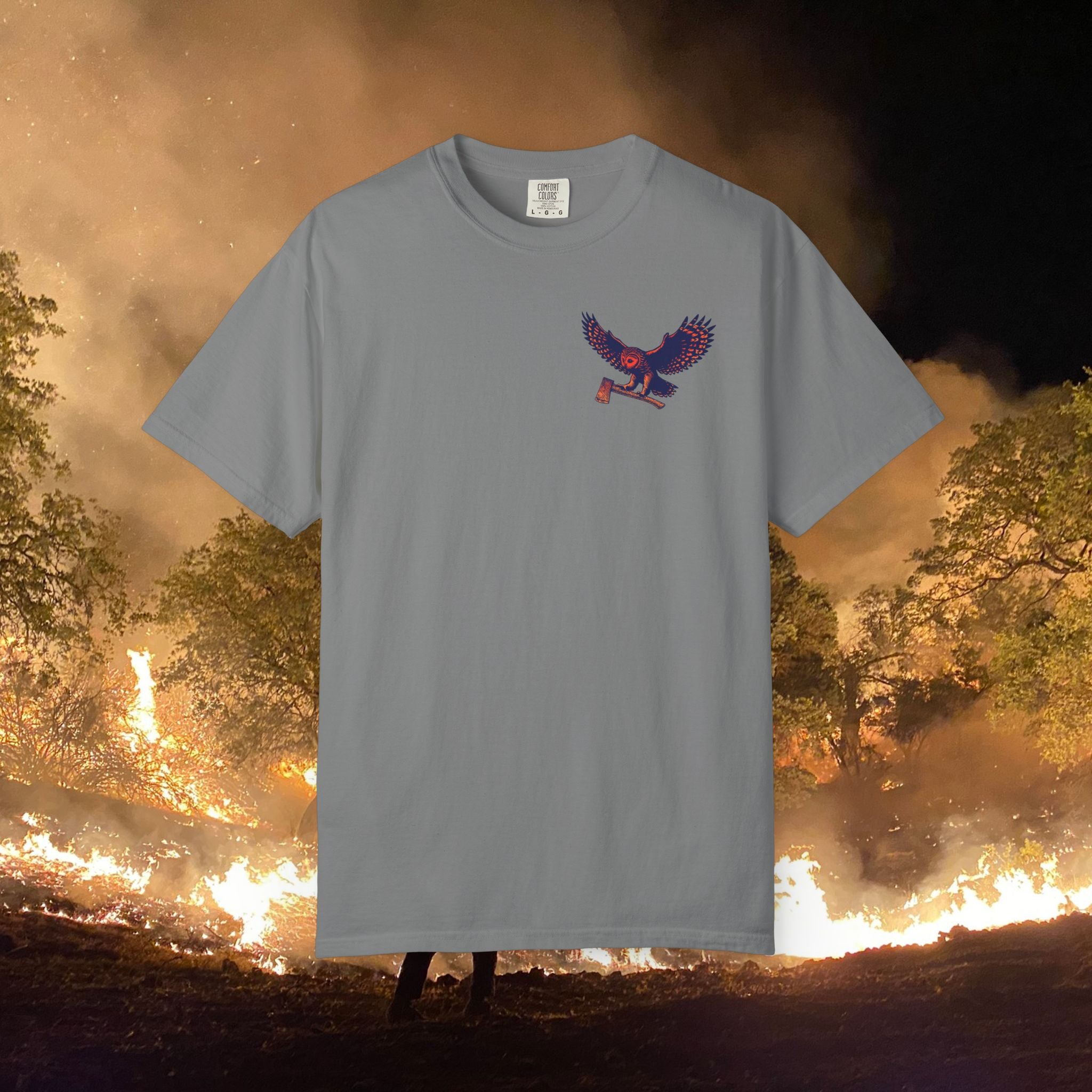 Motosierra Flying Owl T-Shirt - Unisex Garment-Dyed Tee with Bold Owl Design
