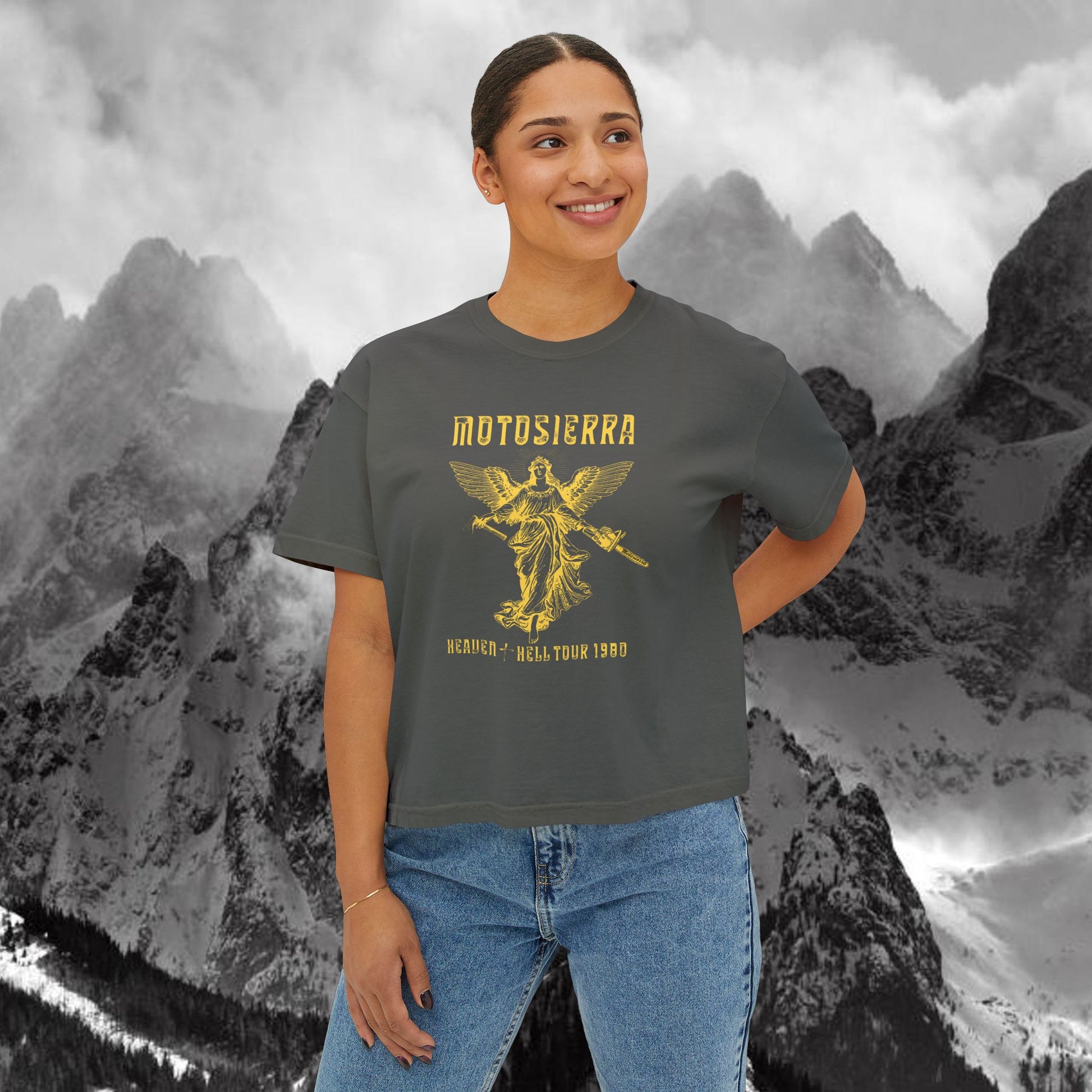 Heaven and Hell 1980 Women's Vintage-Style Boxy Tee, Perfect for Outdoor Enthusiasts, Relaxed Fit Topd