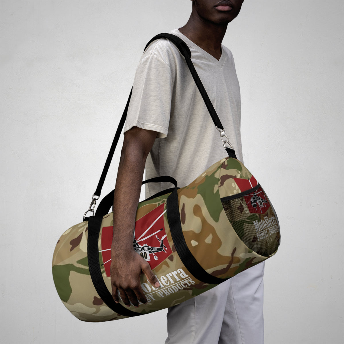 High Desert Camo Crane Logo Motosierra Adventure Duffel Bag - Perfect for Gym, Travel, Outdoor Activities, Weekend Getaway, Gifts
