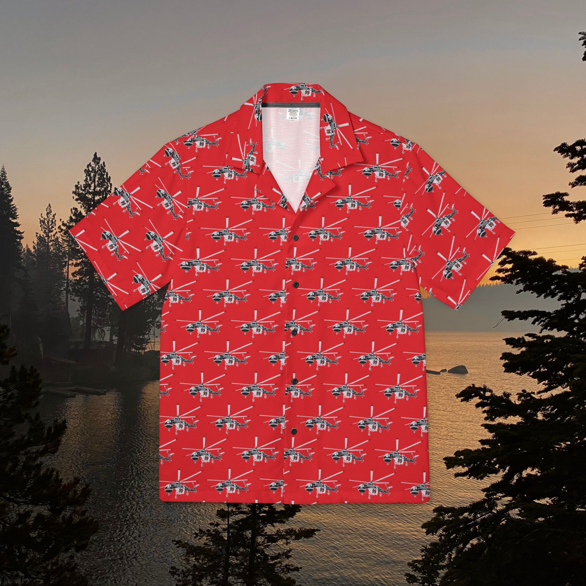 Sky Crane, Red Men's Hawaiian Shirt | Vacation Wear, Summer Shirt, Beach Party Outfit, Travel Gear, Casual Style
