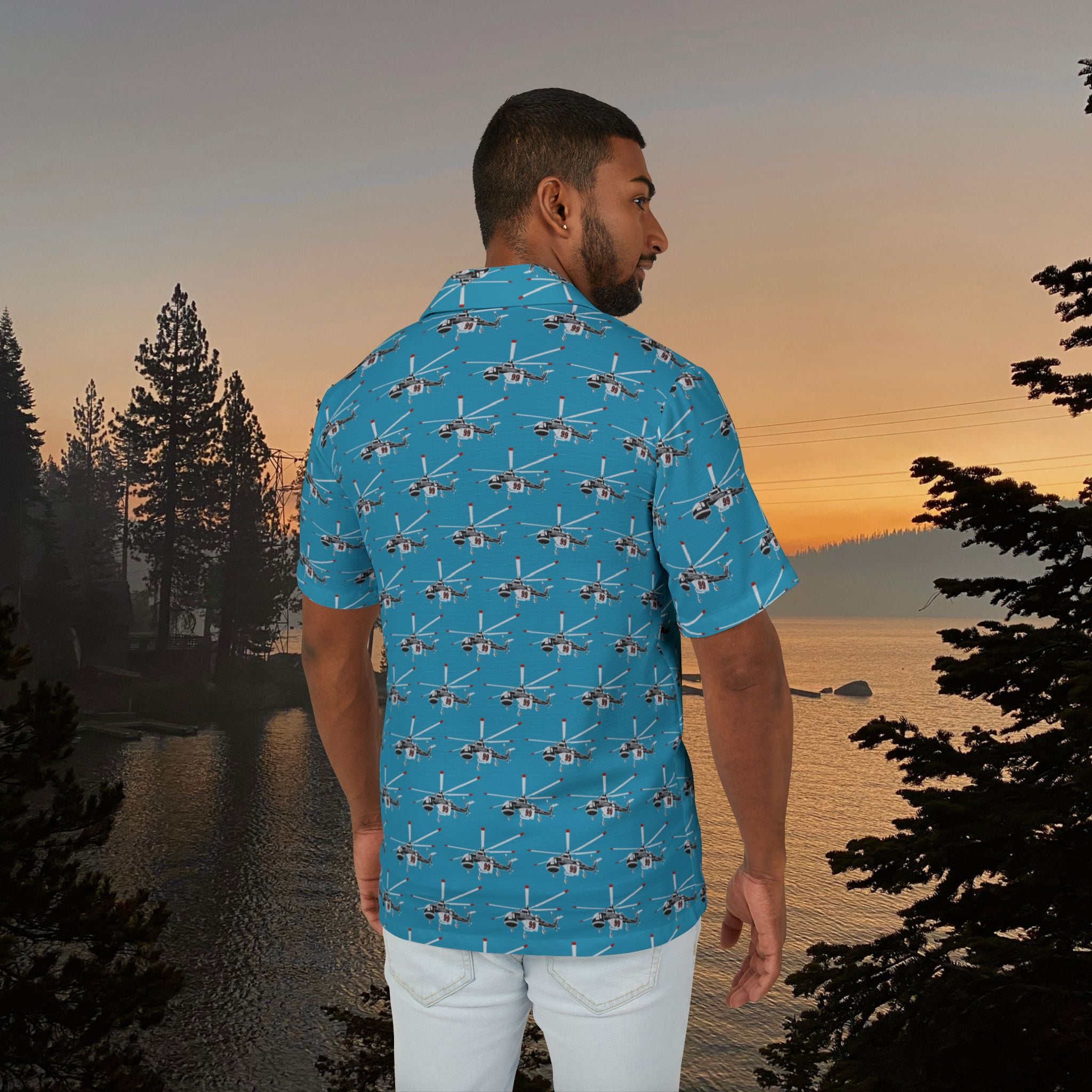 Sky Crane Men's Hawaiian Shirt  | Vacation Wear, Summer Shirt, Beach Party Outfit, Travel Gear, Casual Style