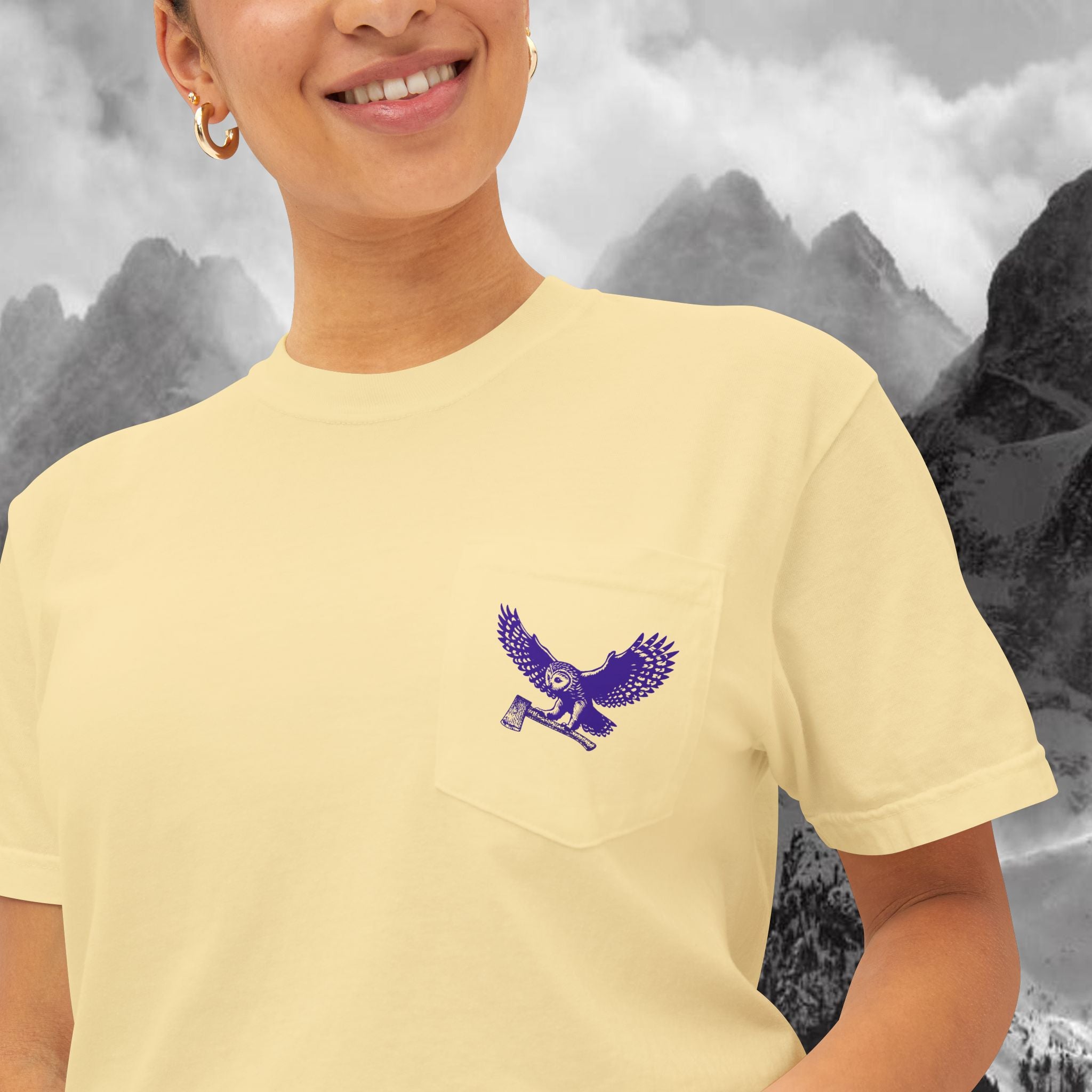 Blue Owl Logo  Garment Dyed Pocket T