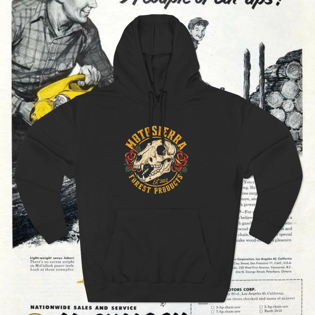 Distressed Bear Skull Three-Panel Fleece Hoodie