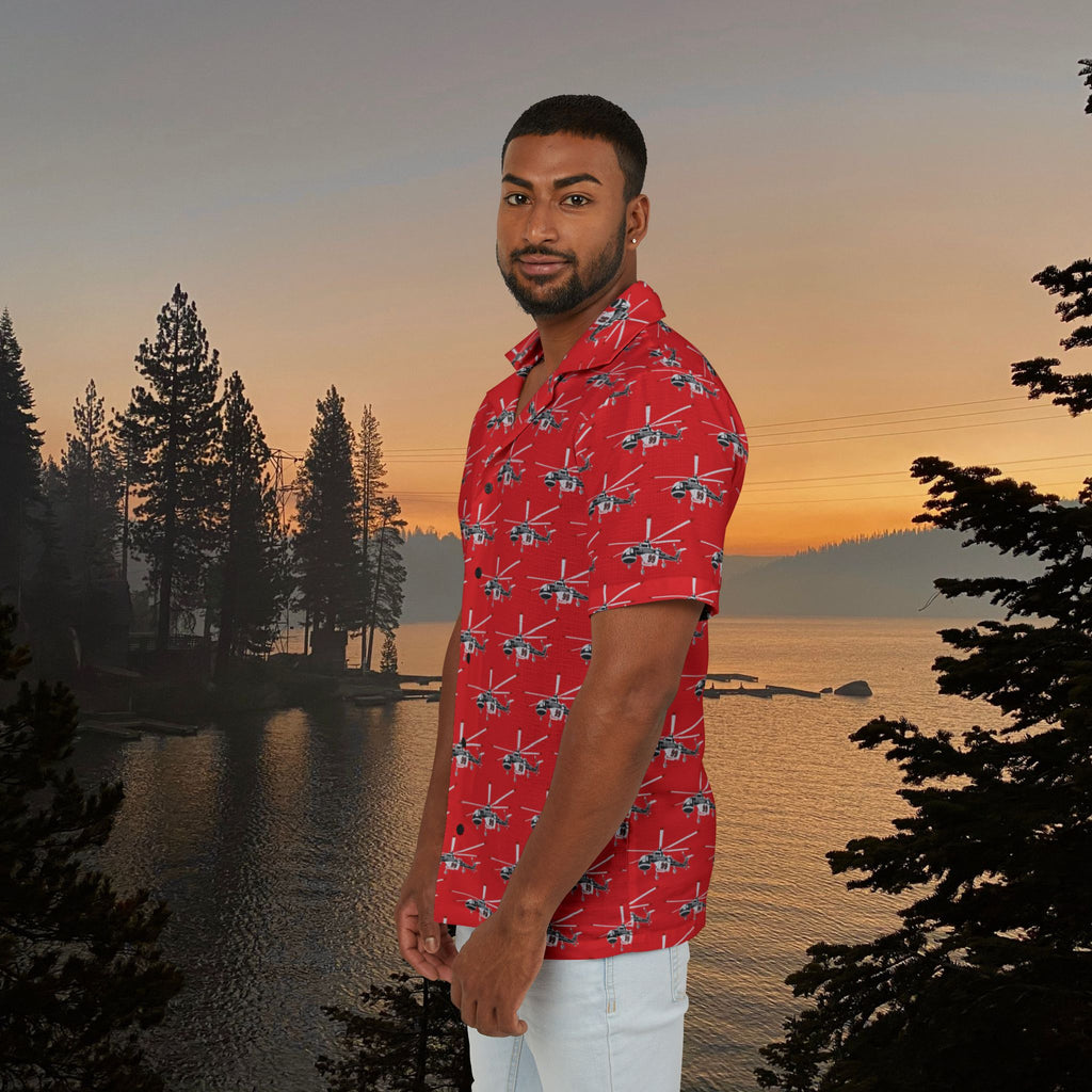 Sky Crane, Red Men's Hawaiian Shirt | Vacation Wear, Summer Shirt, Beach Party Outfit, Travel Gear, Casual Style