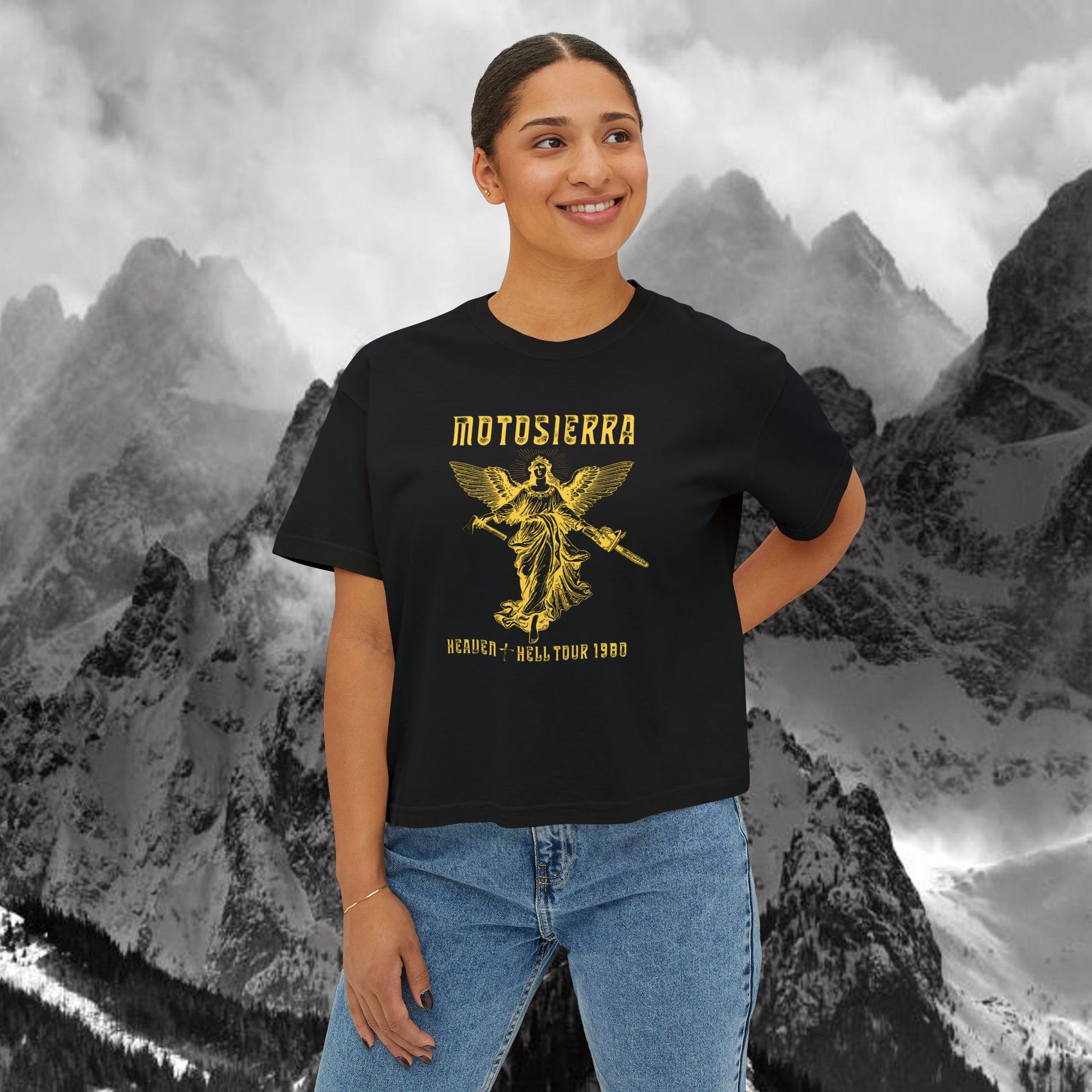 Heaven and Hell 1980 Women's Vintage-Style Boxy Tee, Perfect for Outdoor Enthusiasts, Relaxed Fit Topd