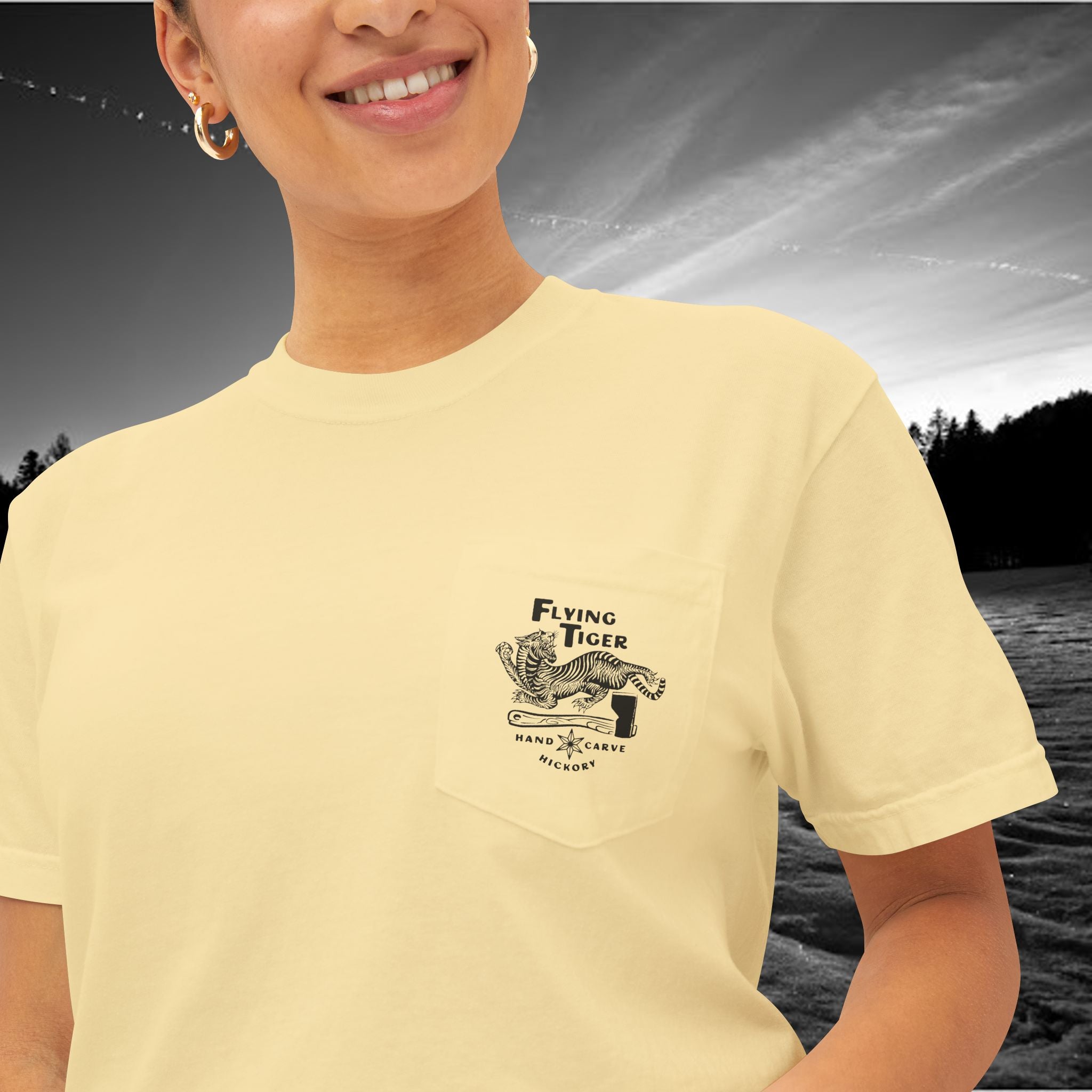 Flying Tiger Axe Handles Unisex Garment-Dyed Pocket T-Shirt