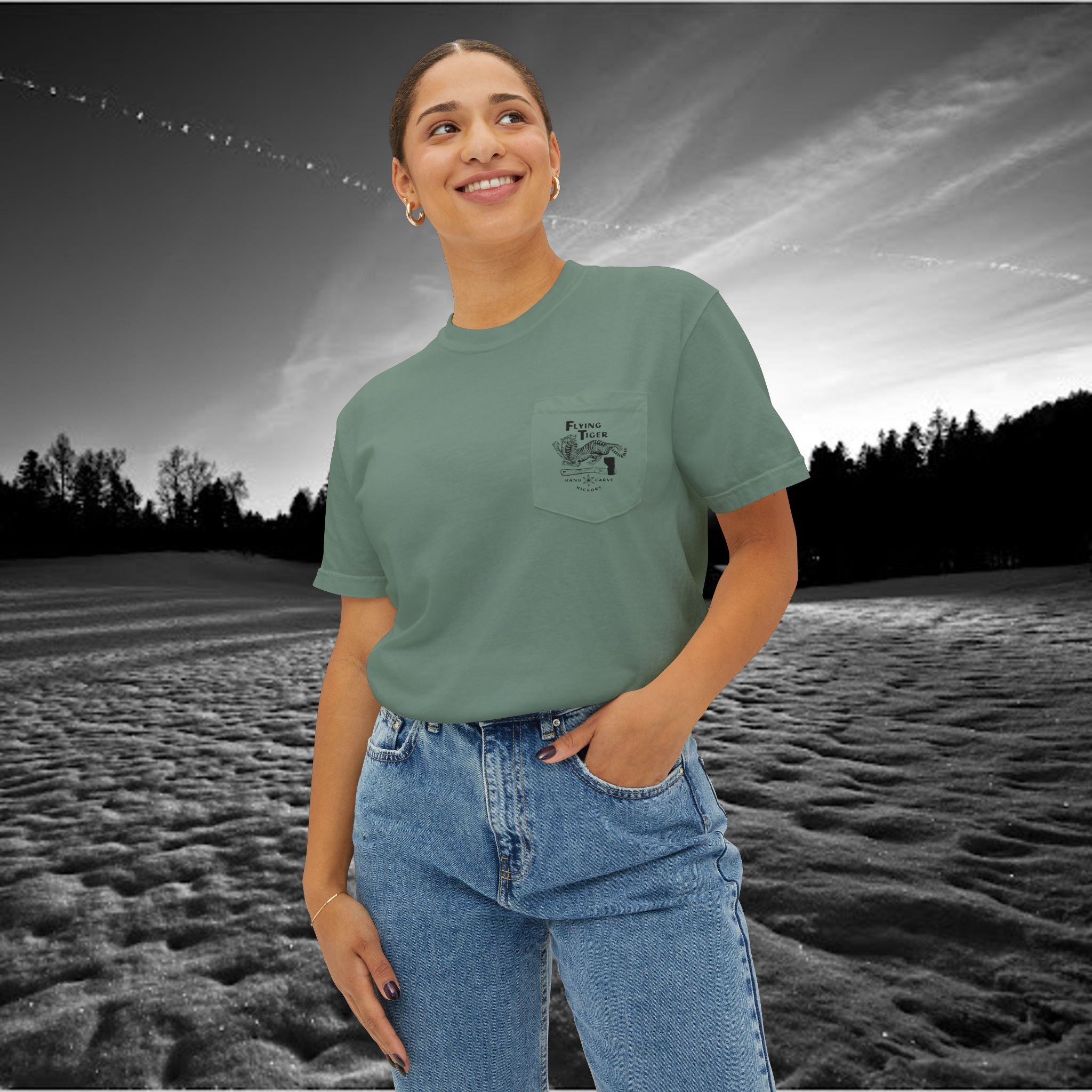 Flying Tiger Axe Handles Unisex Garment-Dyed Pocket T-Shirt