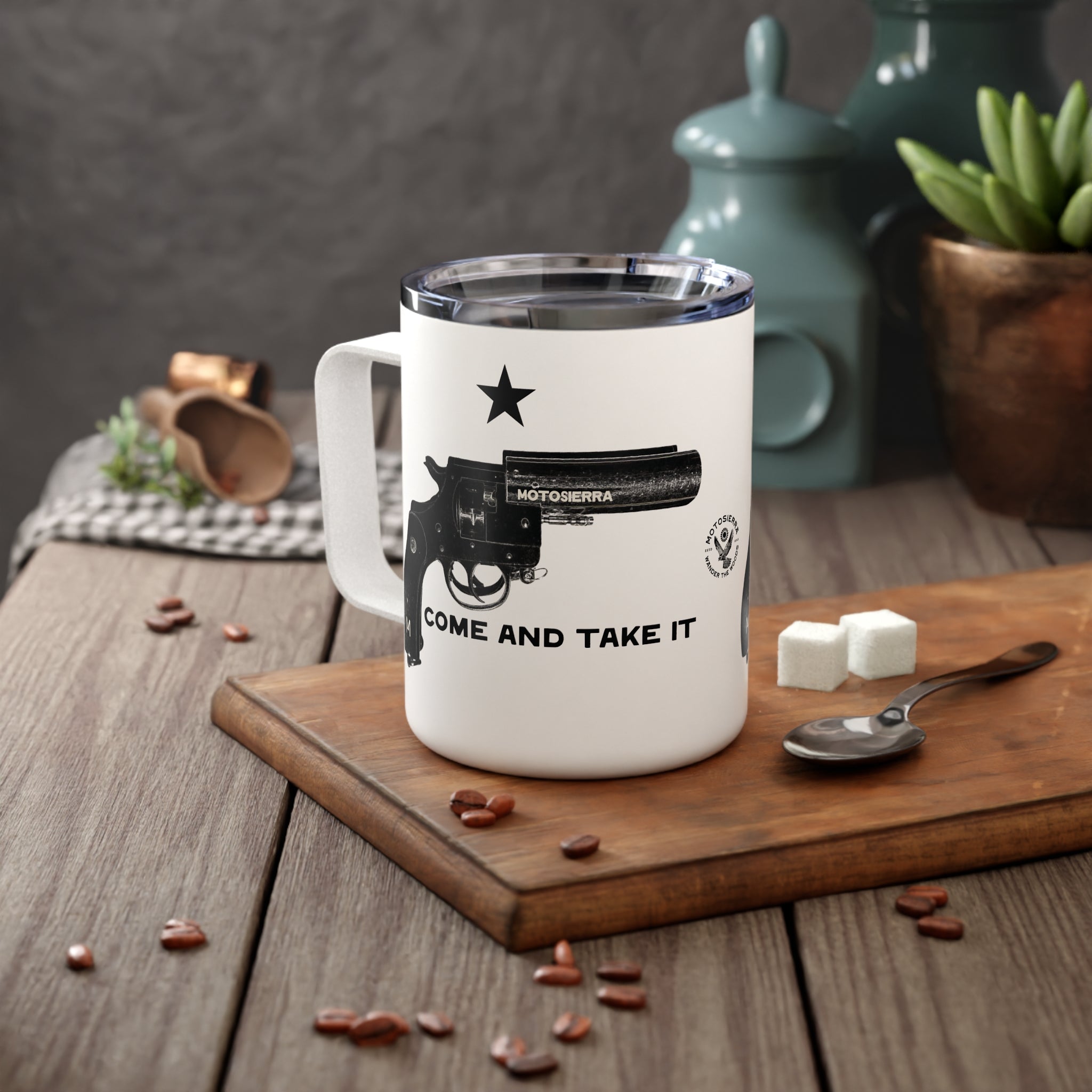 Come and Take It Very Pistol Insulated Travel Mug, Camping Coffee Cup