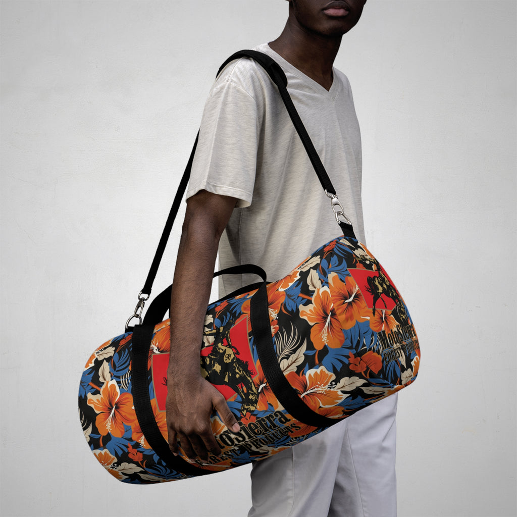 Hawaiian Pattern Cowboy Logo Motosierra Adventure Duffel Bag - Perfect for Gym, Travel, Outdoor Activities, Gifts