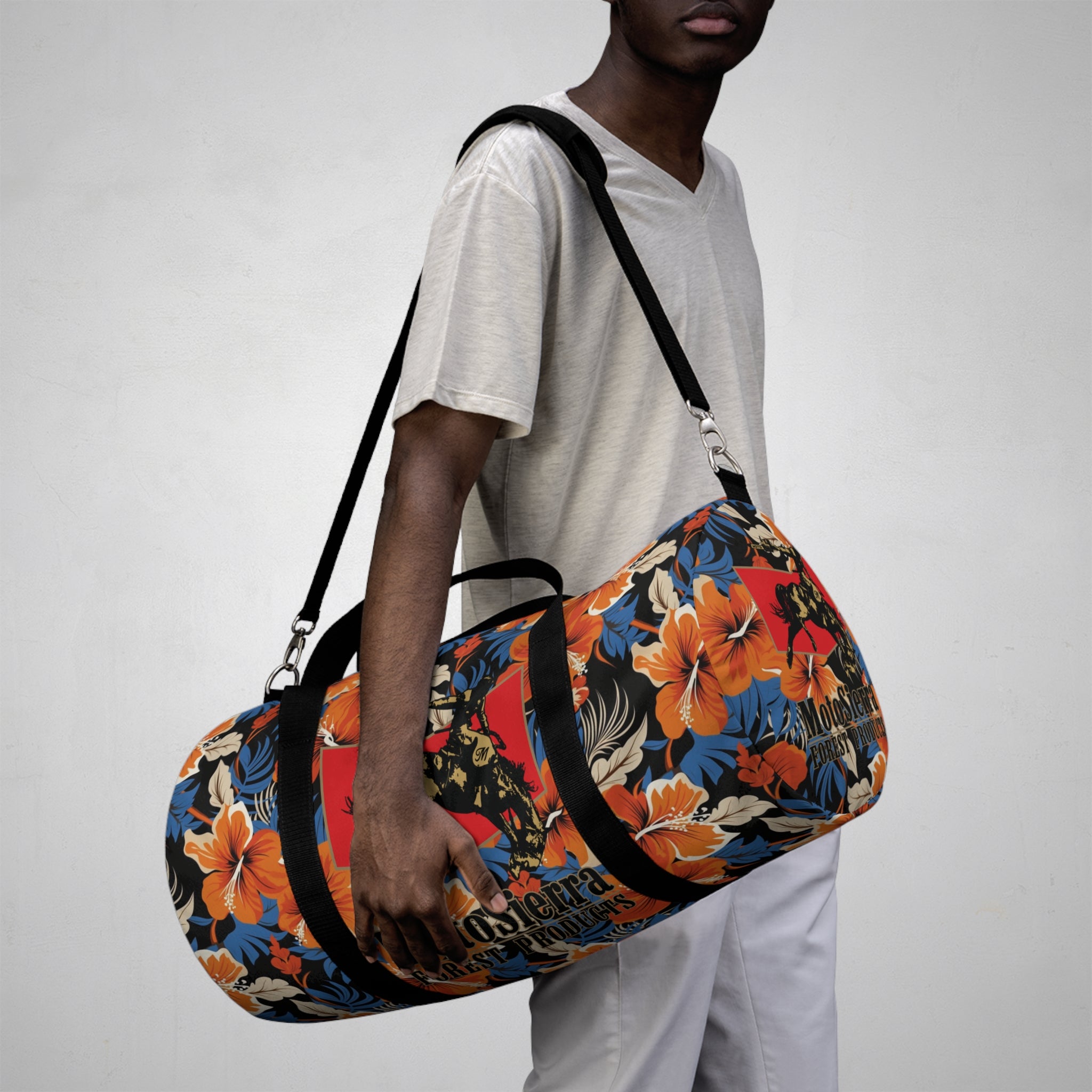 Hawaiian Pattern Cowboy Logo Motosierra Adventure Duffel Bag - Perfect for Gym, Travel, Outdoor Activities, Gifts