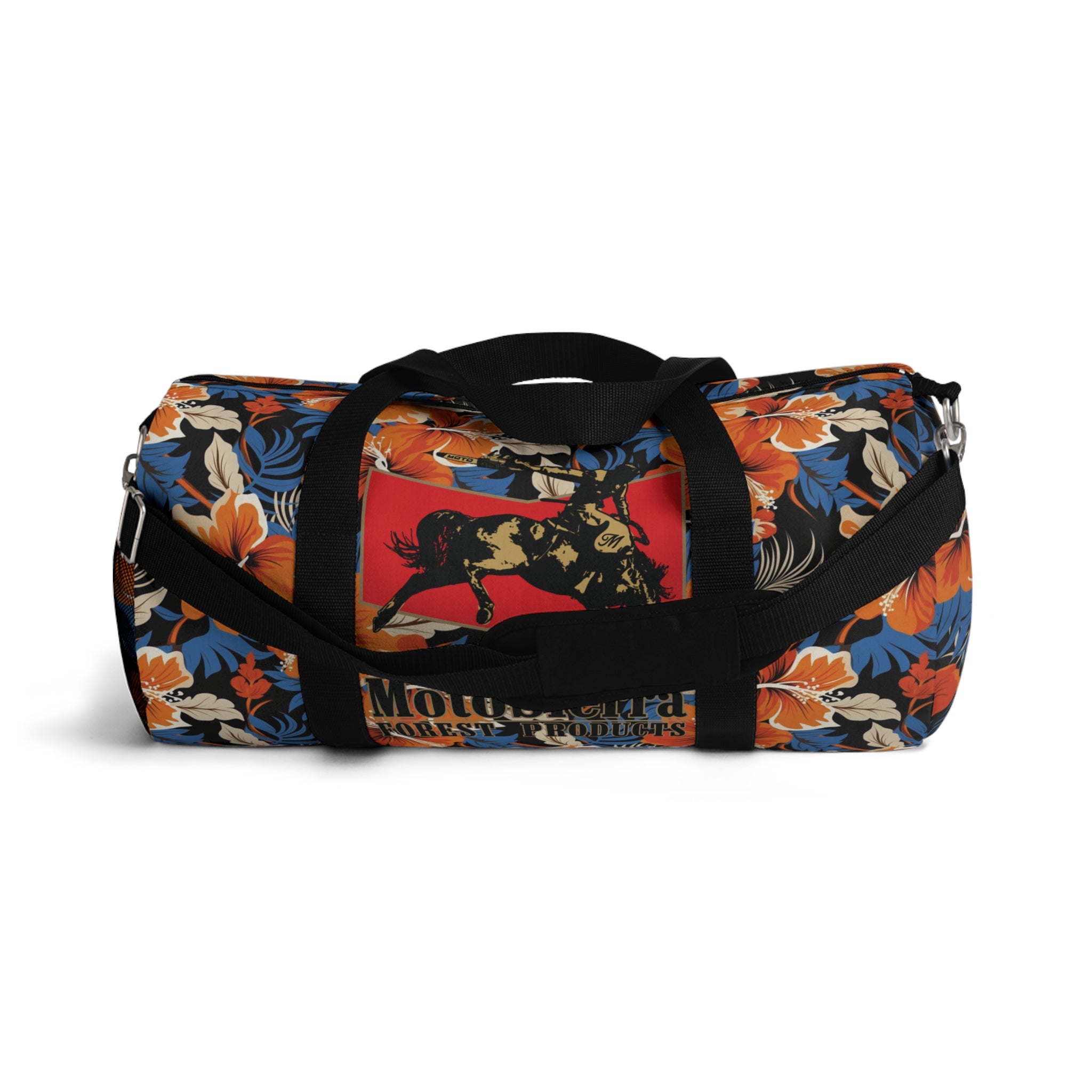 Hawaiian Pattern Cowboy Logo Motosierra Adventure Duffel Bag - Perfect for Gym, Travel, Outdoor Activities, Gifts