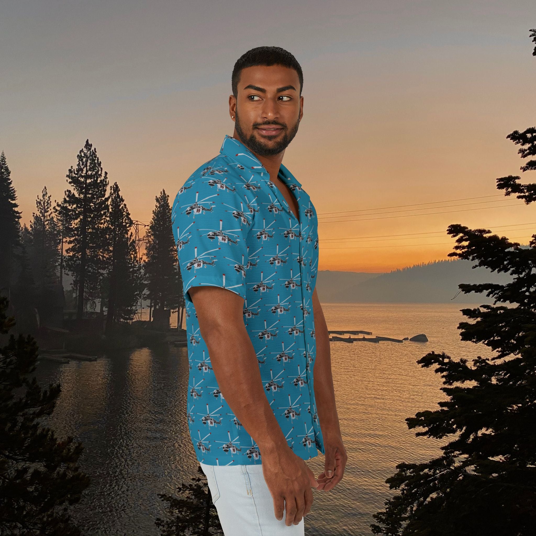 Sky Crane Men's Hawaiian Shirt  | Vacation Wear, Summer Shirt, Beach Party Outfit, Travel Gear, Casual Style