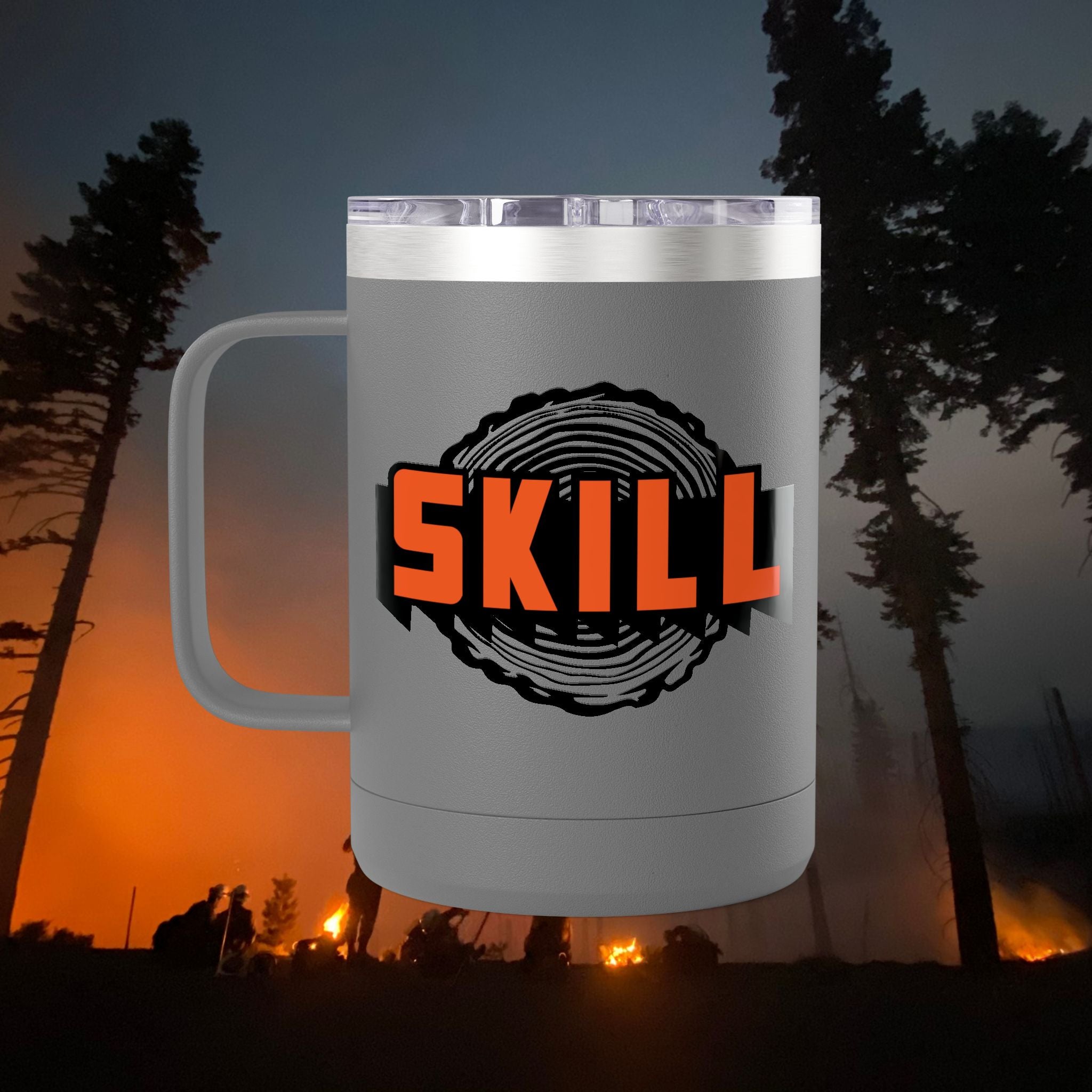 SKILL Coffee Mug Tumbler, Camping Gift, Coffee Lovers, Outdoors, Hiking Supplies, Travel Mug, Personalized Gifts