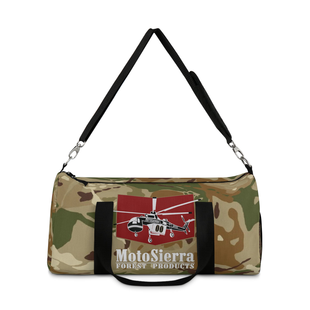 High Desert Camo Crane Logo Motosierra Adventure Duffel Bag - Perfect for Gym, Travel, Outdoor Activities, Weekend Getaway, Gifts