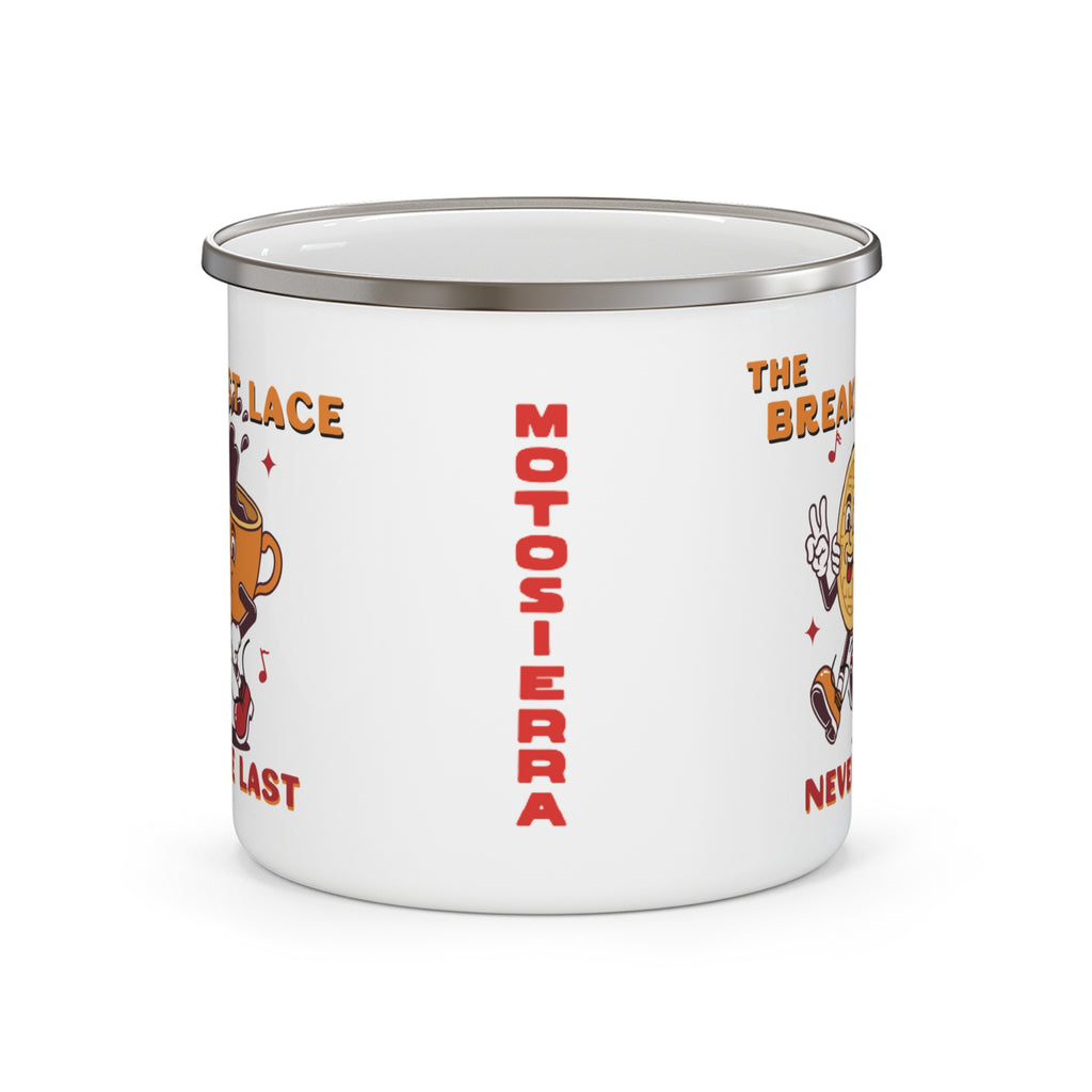 The Breakfast Lace Enamel Camping Mug. Just don't be last.