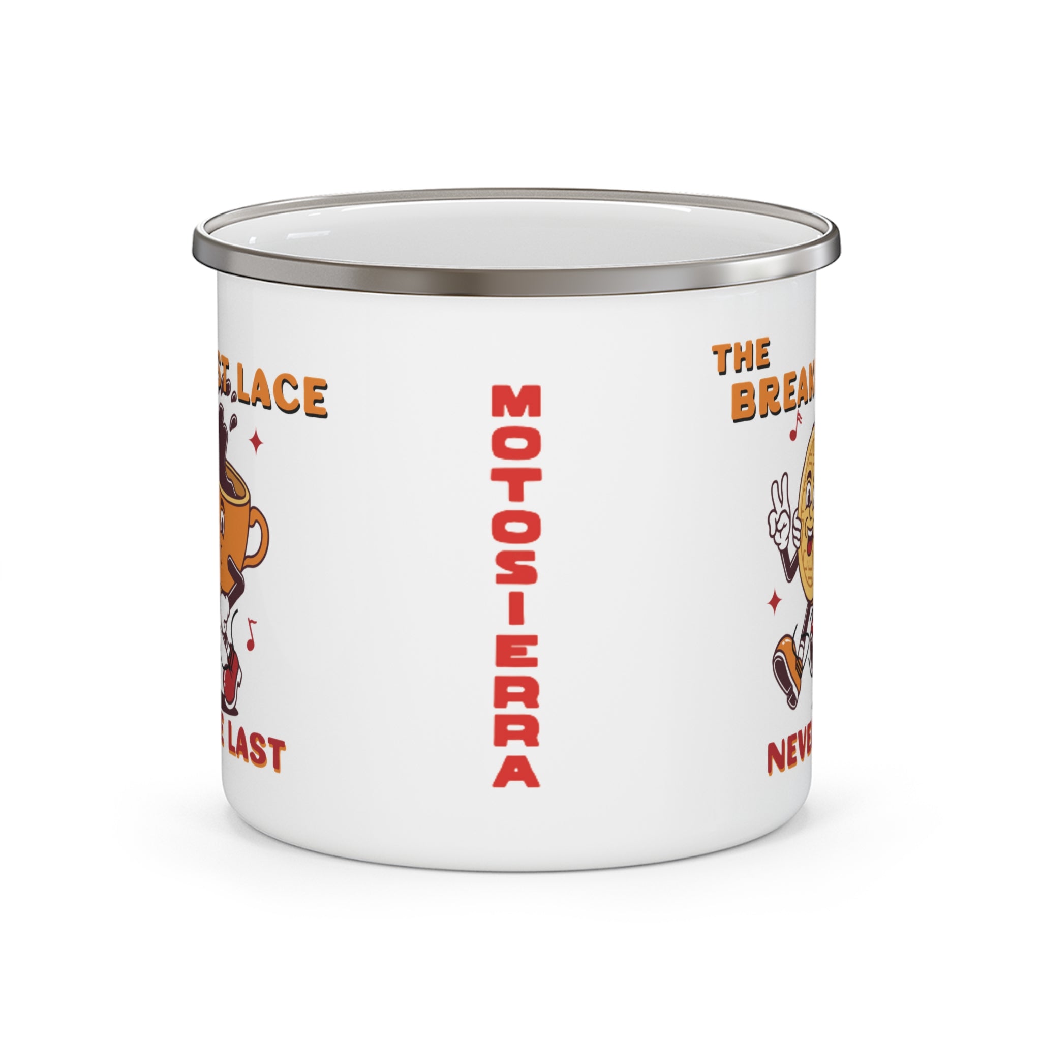 The Breakfast Lace Enamel Camping Mug. Just don't be last.