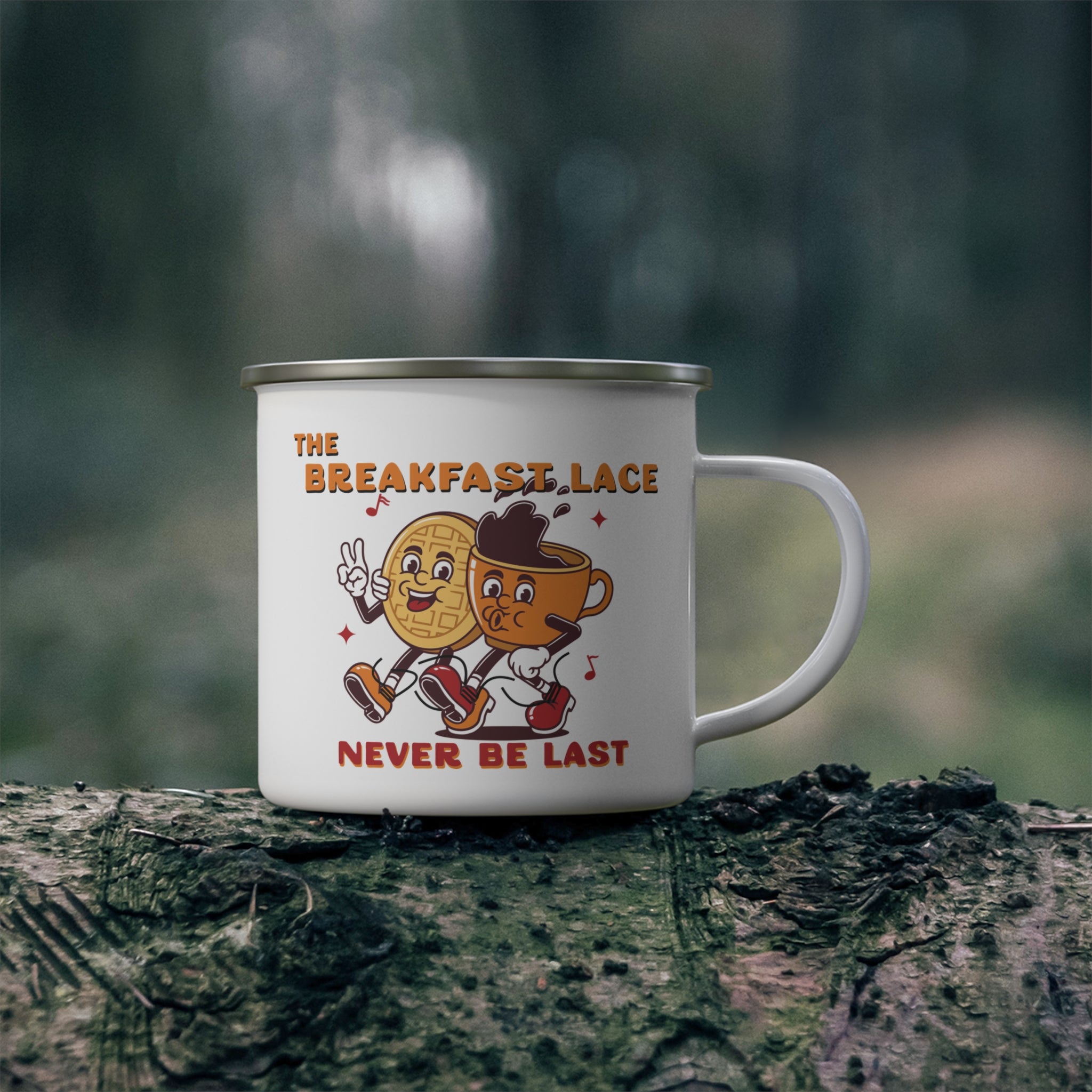 The Breakfast Lace Enamel Camping Mug. Just don't be last.