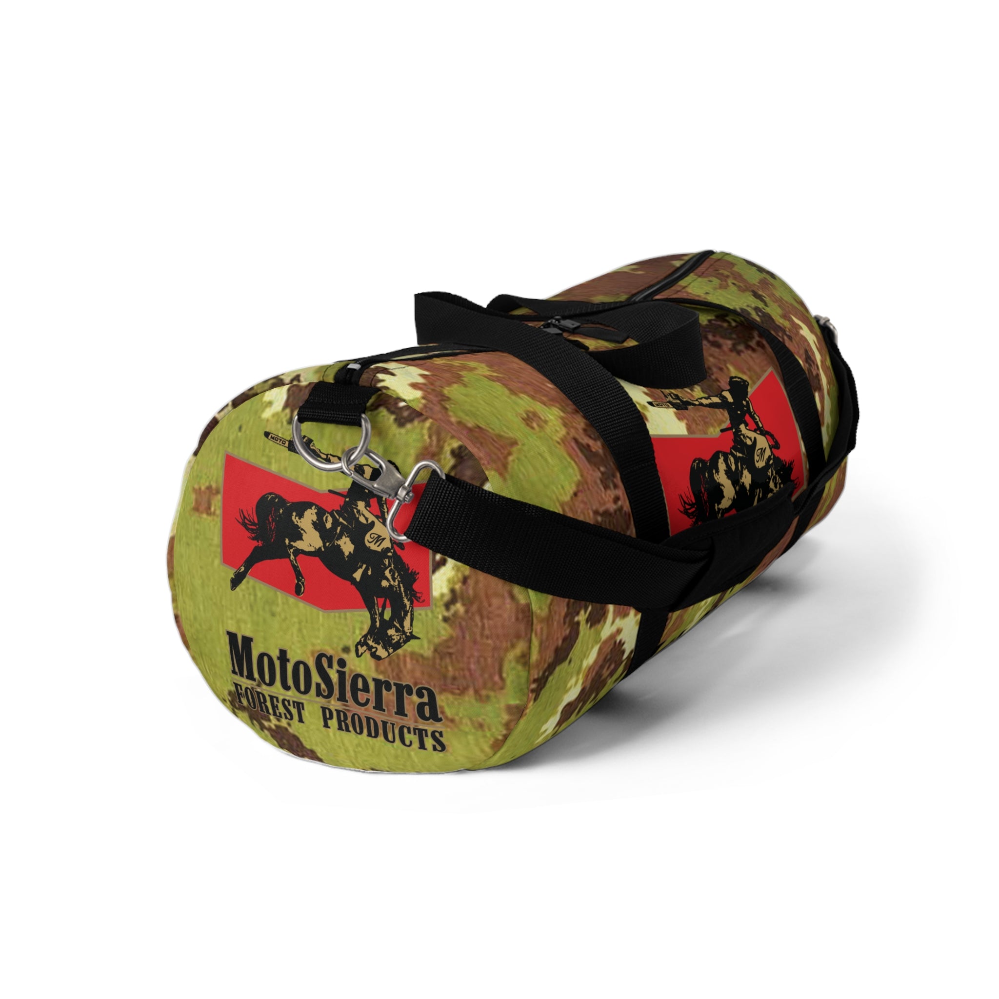 Mimetico Pattern Cowboy Logo Motosierra Adventure Duffel Bag - Perfect for Gym, Travel, Outdoor Activities, Gifts