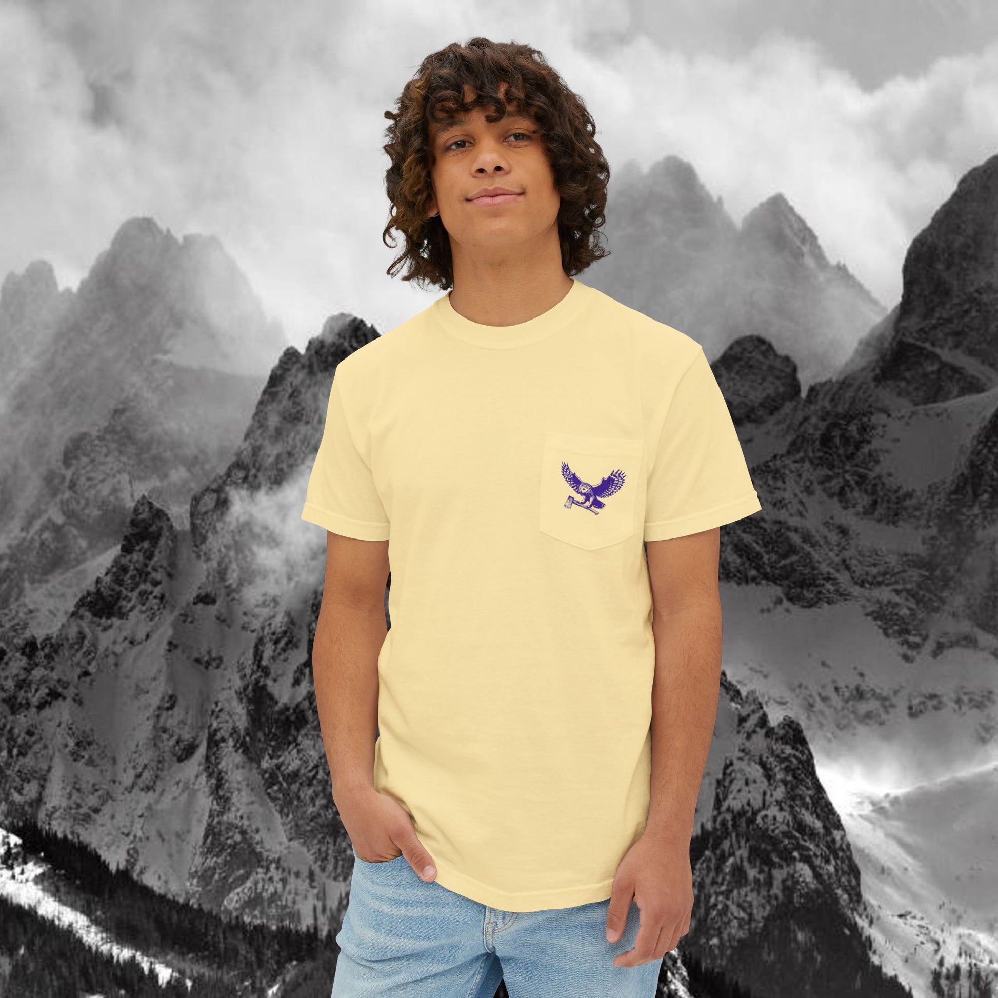 Blue Owl Logo  Garment Dyed Pocket T