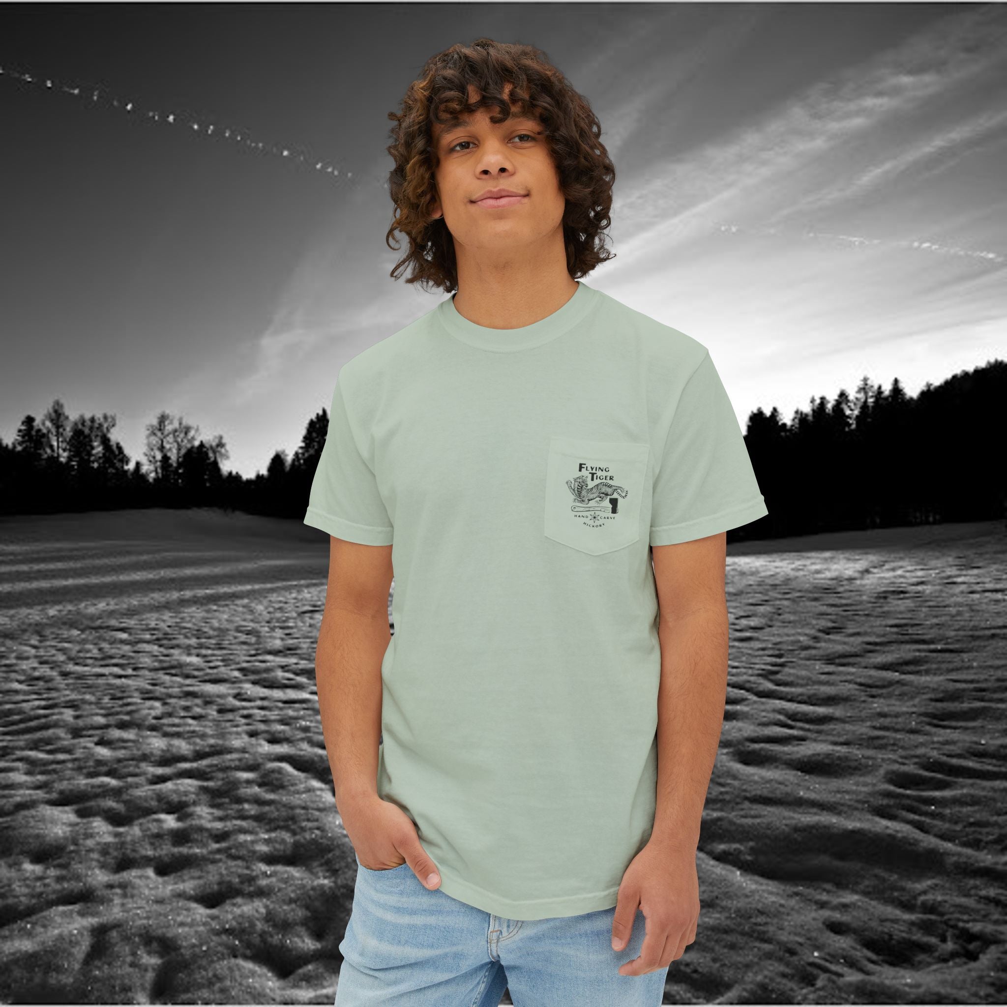 Flying Tiger Axe Handles Unisex Garment-Dyed Pocket T-Shirt