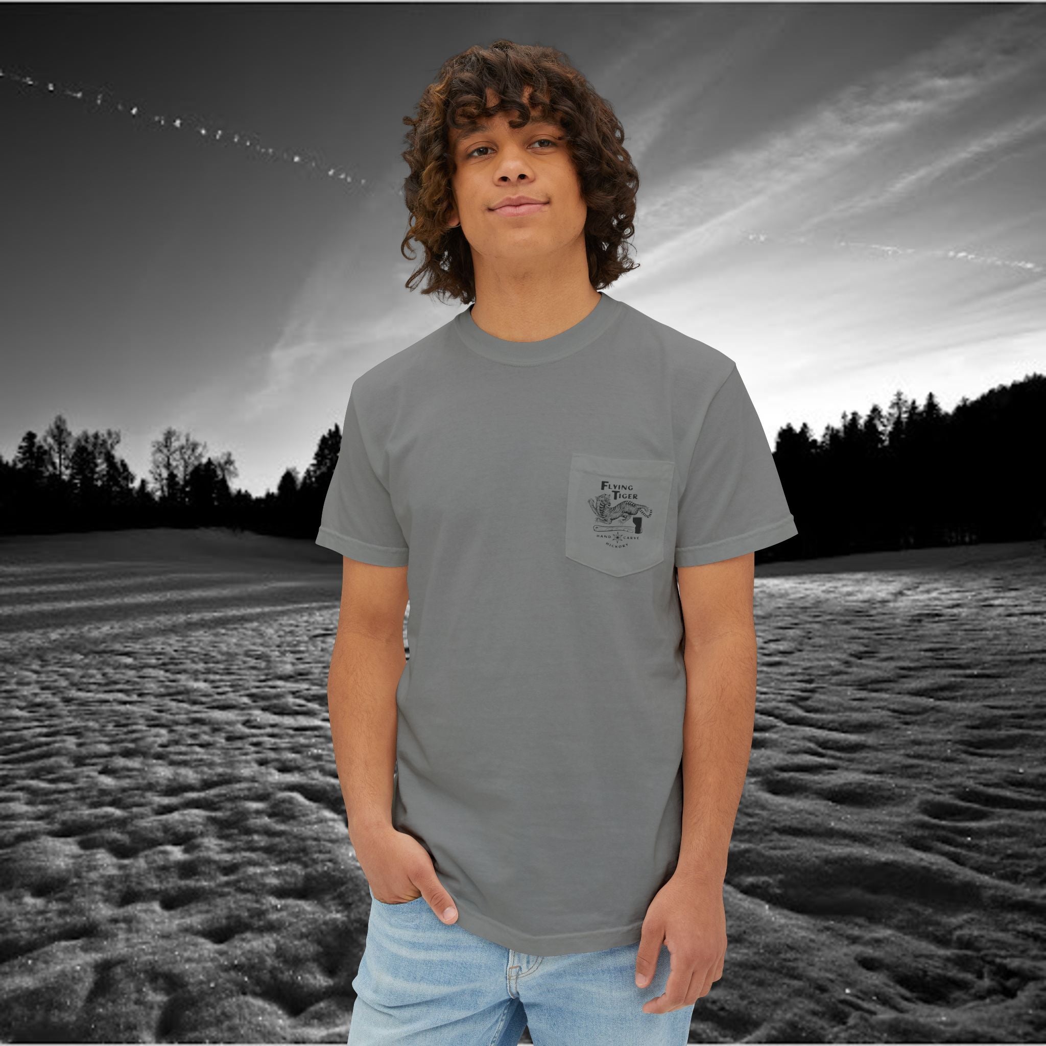 Flying Tiger Axe Handles Unisex Garment-Dyed Pocket T-Shirt