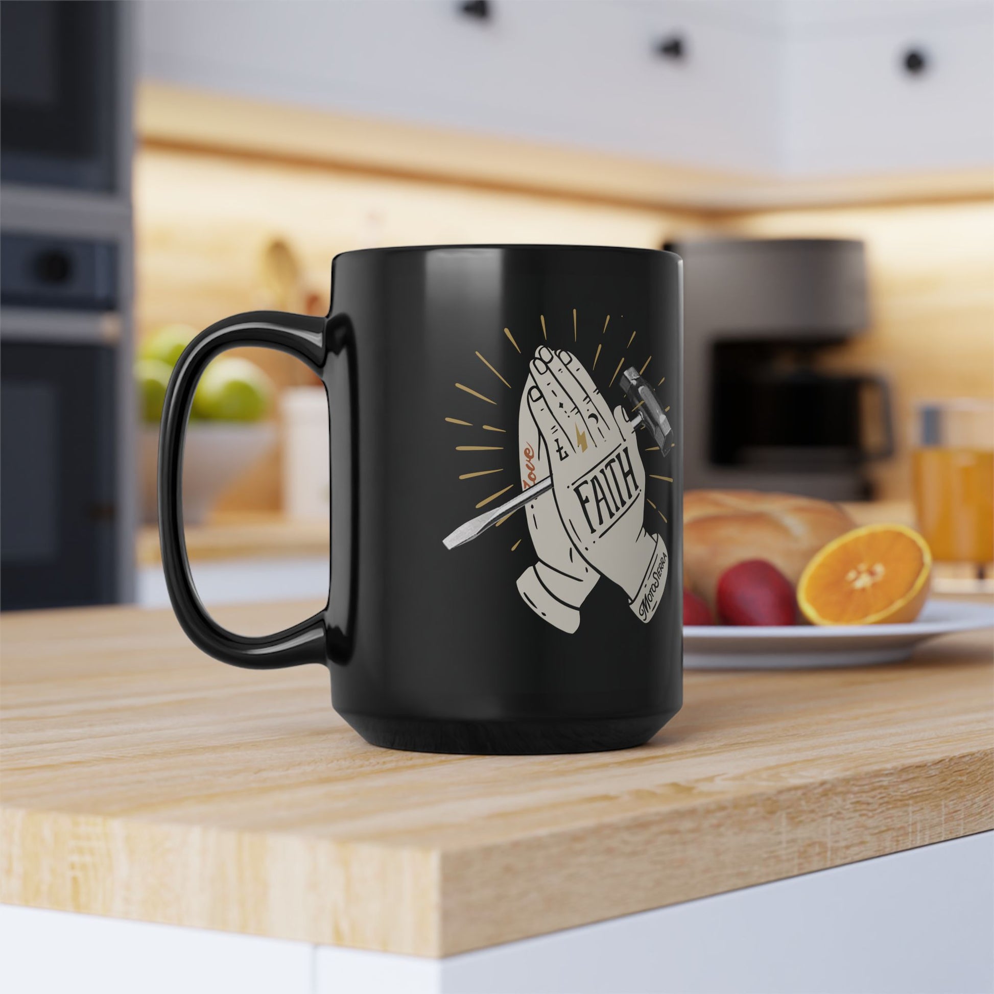 Faith Scrench Black Mug, 15oz