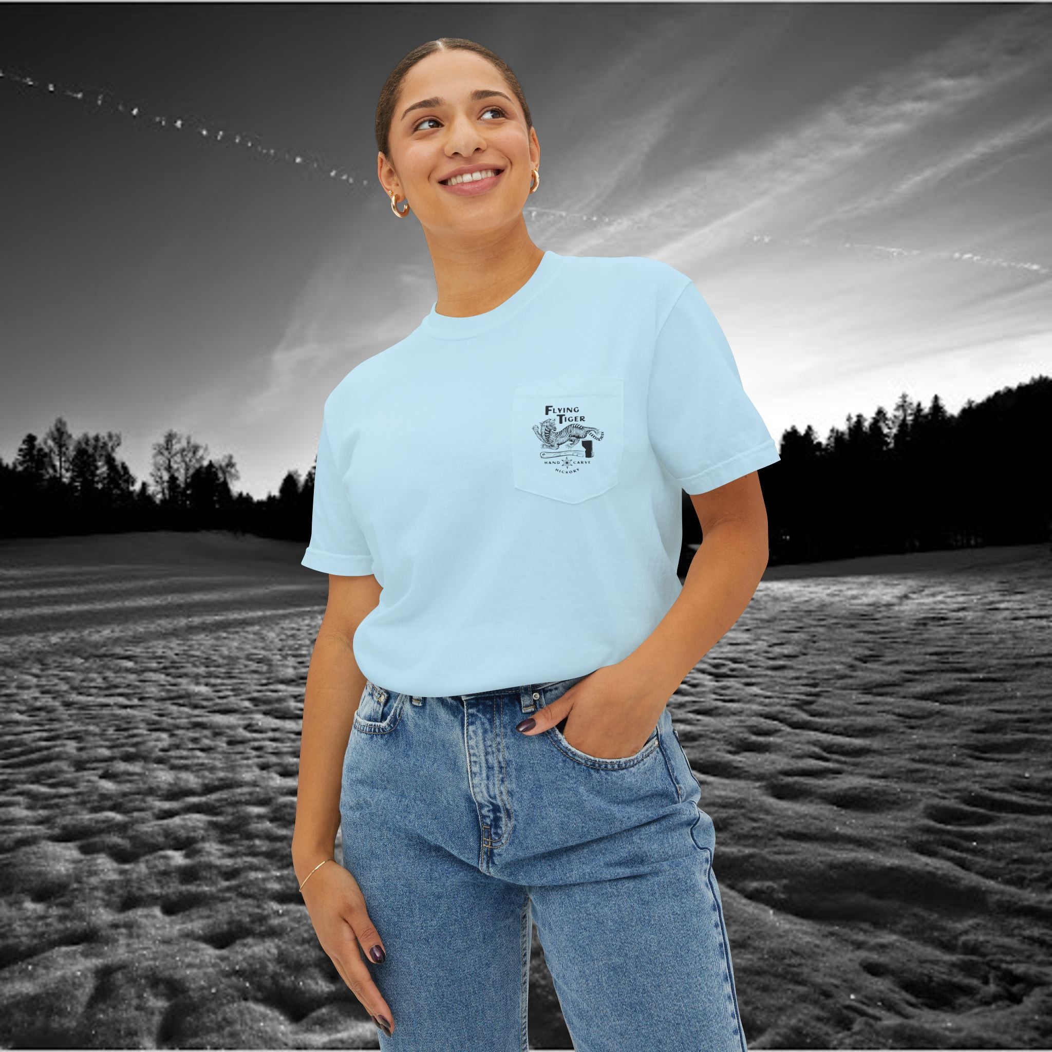 Flying Tiger Axe Handles Unisex Garment-Dyed Pocket T-Shirt