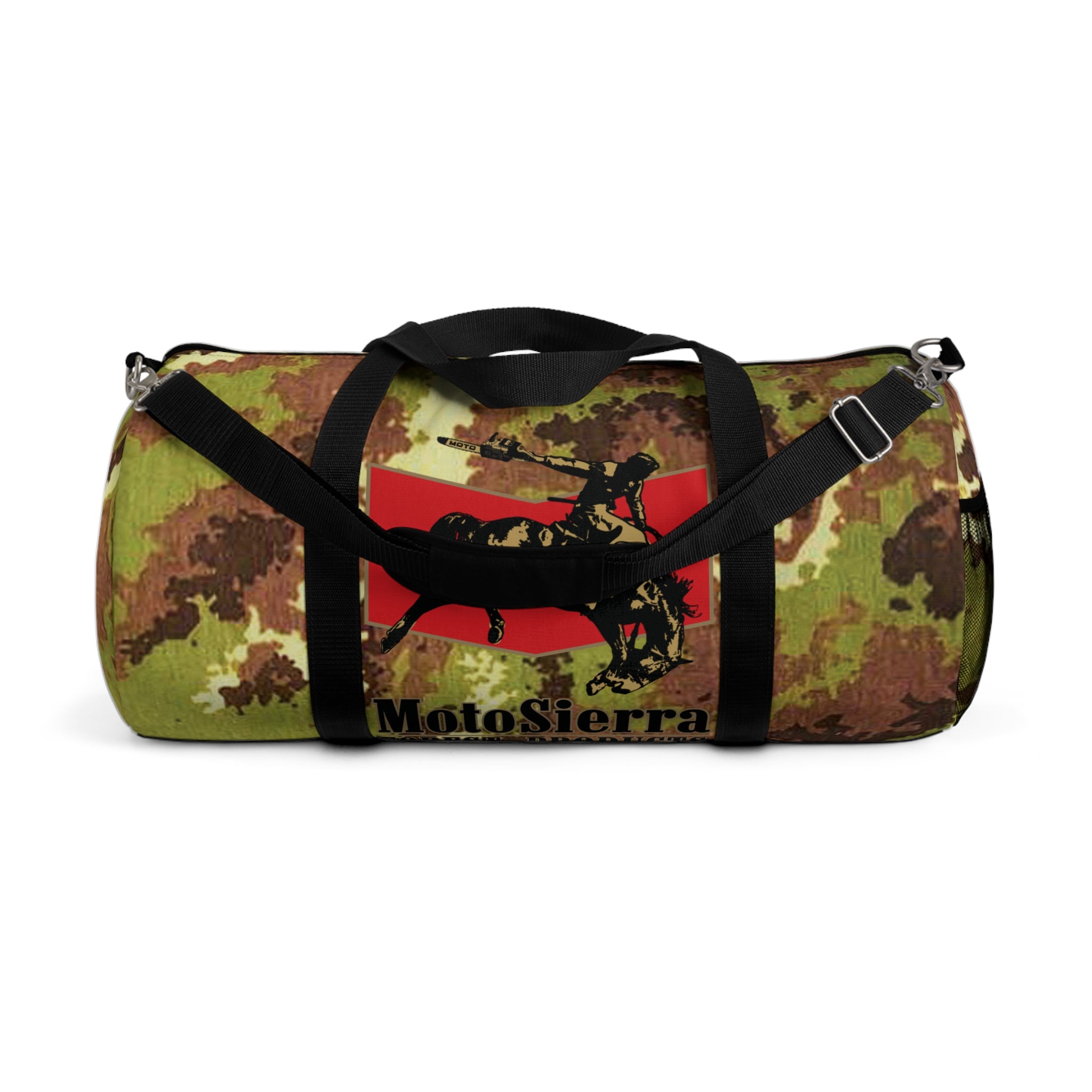 Mimetico Pattern Cowboy Logo Motosierra Adventure Duffel Bag - Perfect for Gym, Travel, Outdoor Activities, Gifts