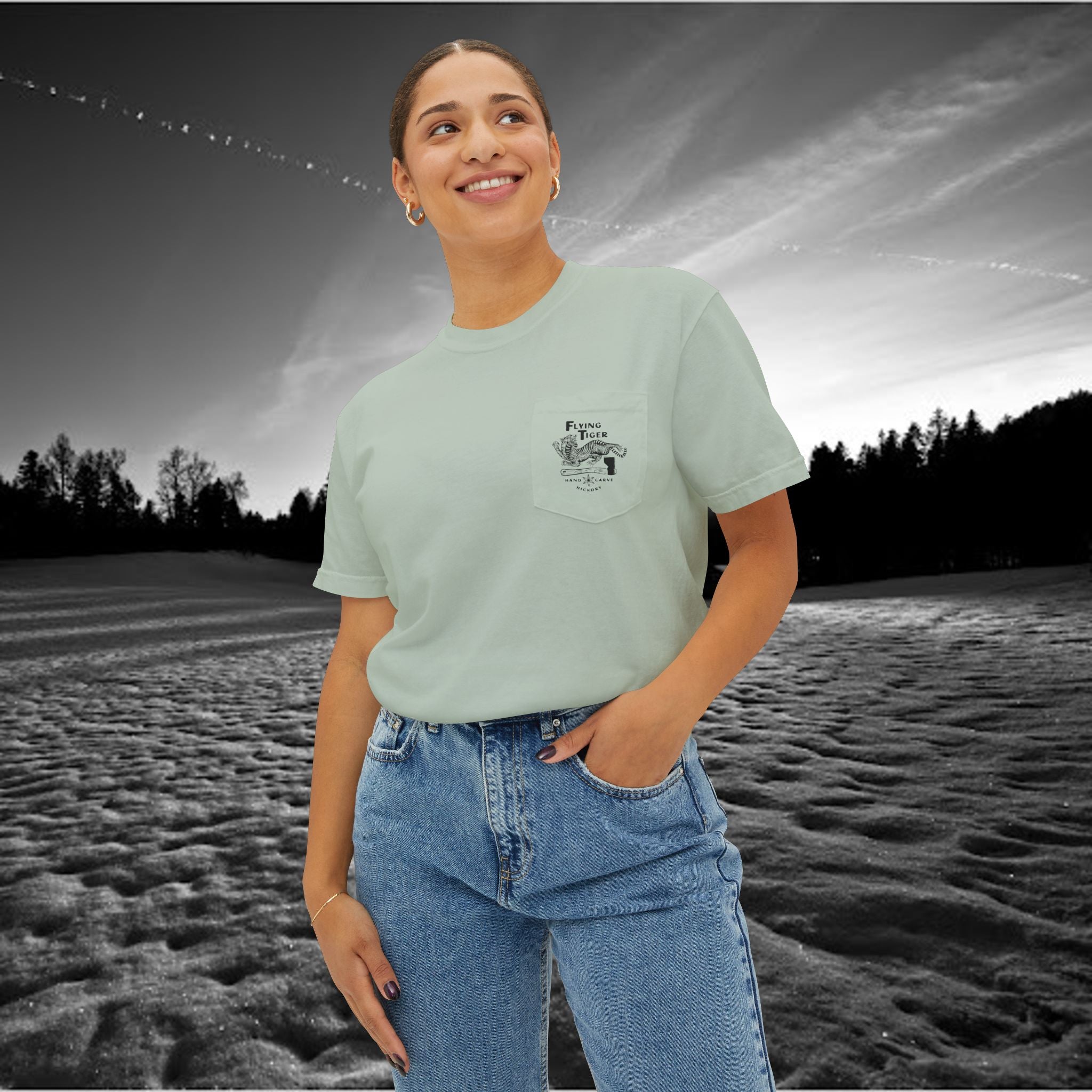 Flying Tiger Axe Handles Unisex Garment-Dyed Pocket T-Shirt