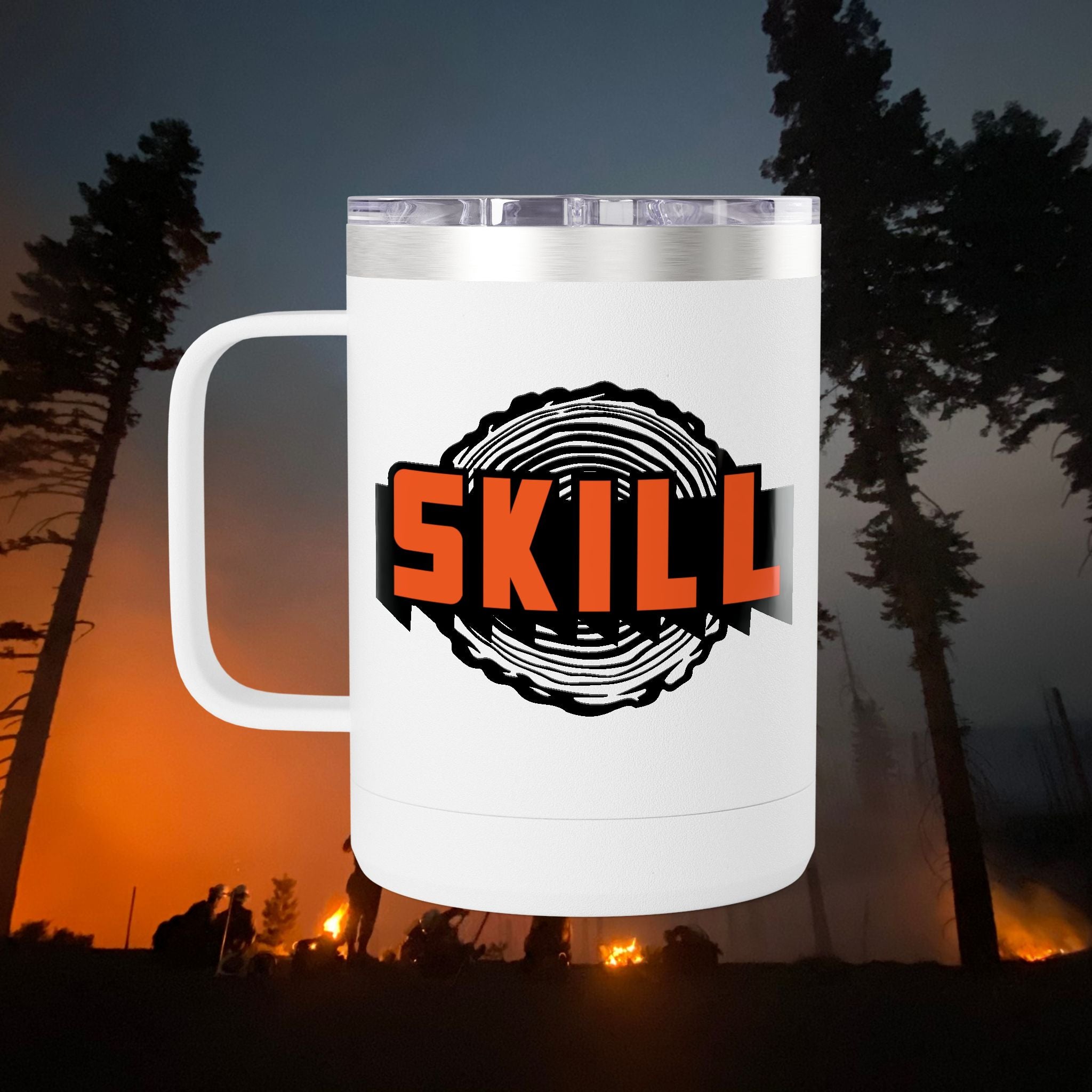SKILL Coffee Mug Tumbler, Camping Gift, Coffee Lovers, Outdoors, Hiking Supplies, Travel Mug, Personalized Gifts
