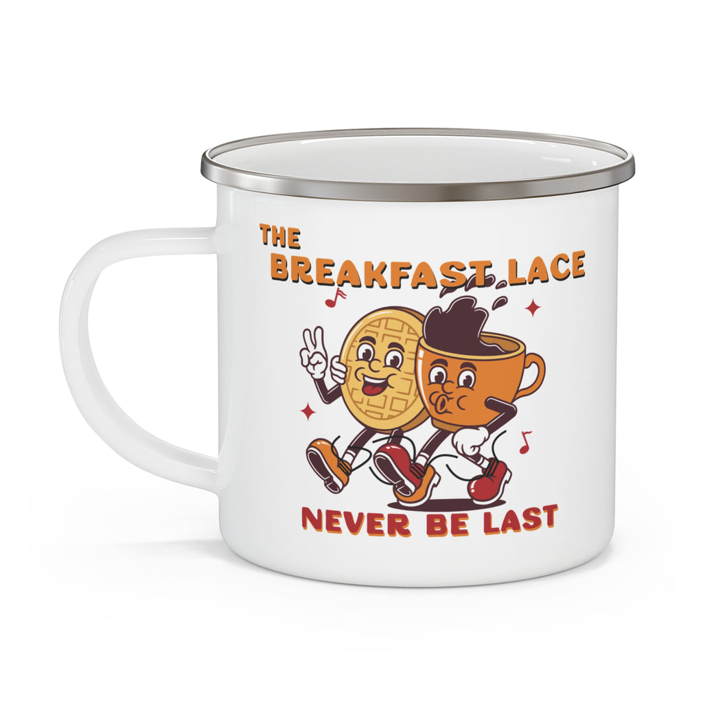 The Breakfast Lace Enamel Camping Mug. Just don't be last.