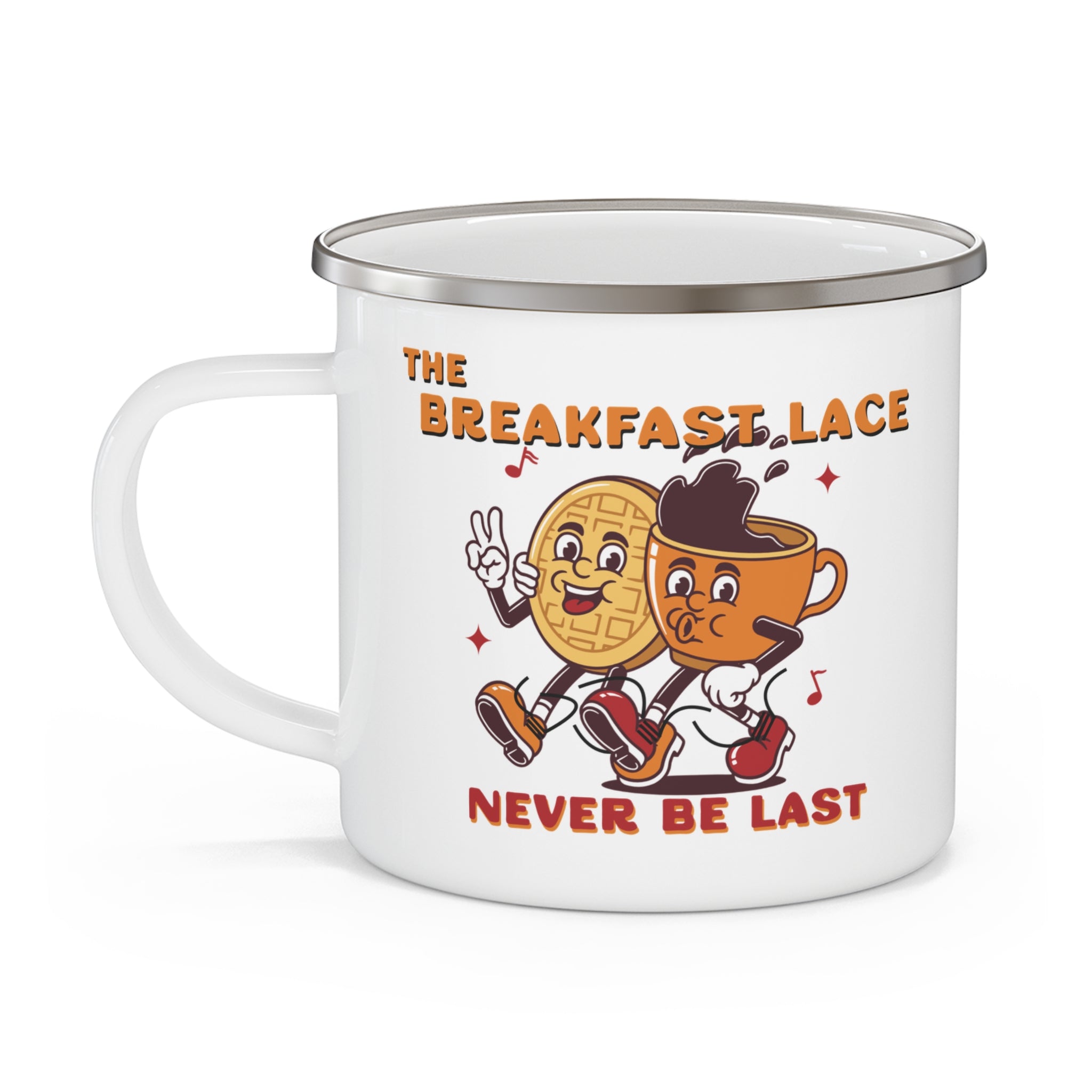 The Breakfast Lace Enamel Camping Mug. Just don't be last.