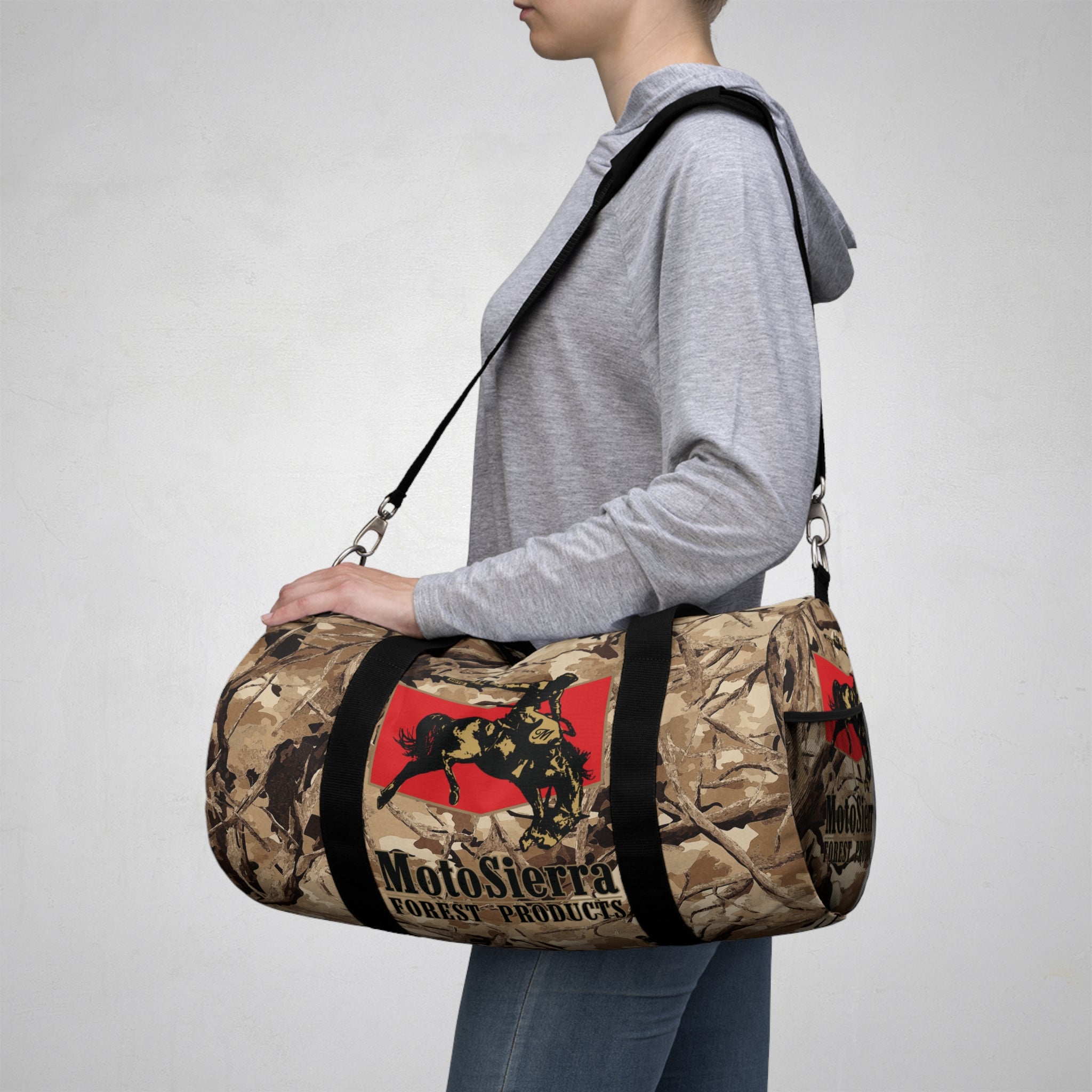 Desert Pattern Cowboy Logo Motosierra Adventure Duffel Bag - Perfect for Gym, Travel, Outdoor Activities, Gifts