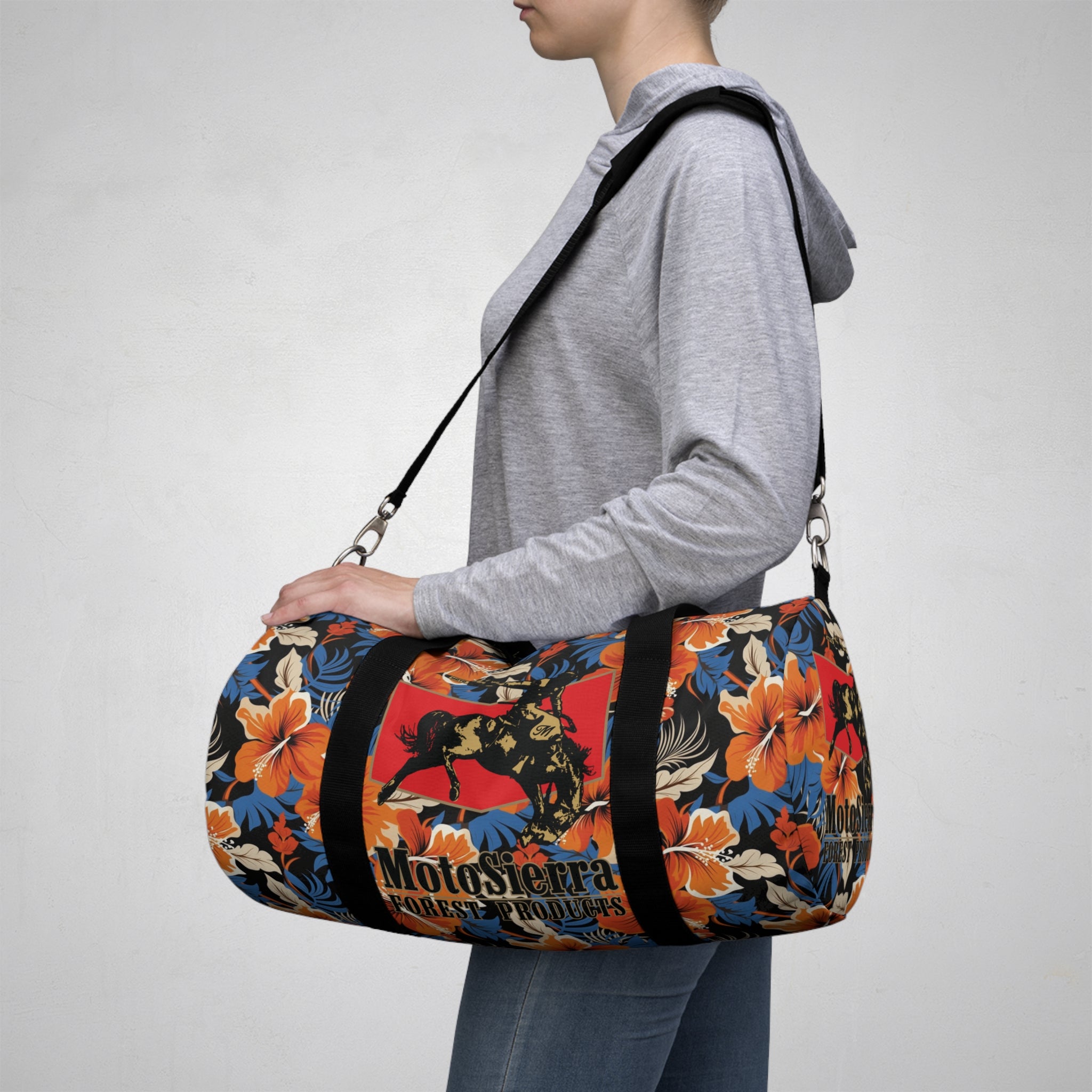 Hawaiian Pattern Cowboy Logo Motosierra Adventure Duffel Bag - Perfect for Gym, Travel, Outdoor Activities, Gifts