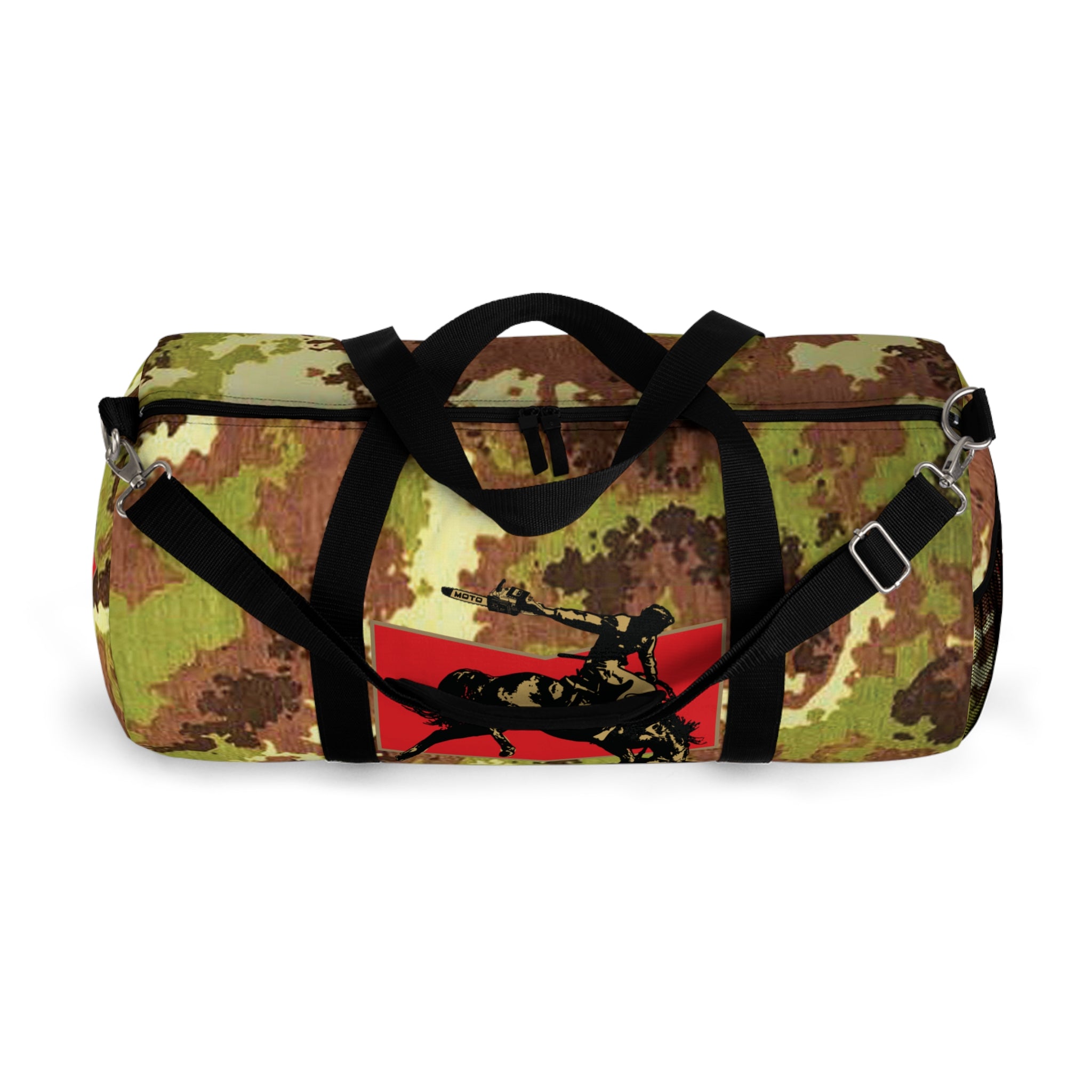 Mimetico Pattern Cowboy Logo Motosierra Adventure Duffel Bag - Perfect for Gym, Travel, Outdoor Activities, Gifts