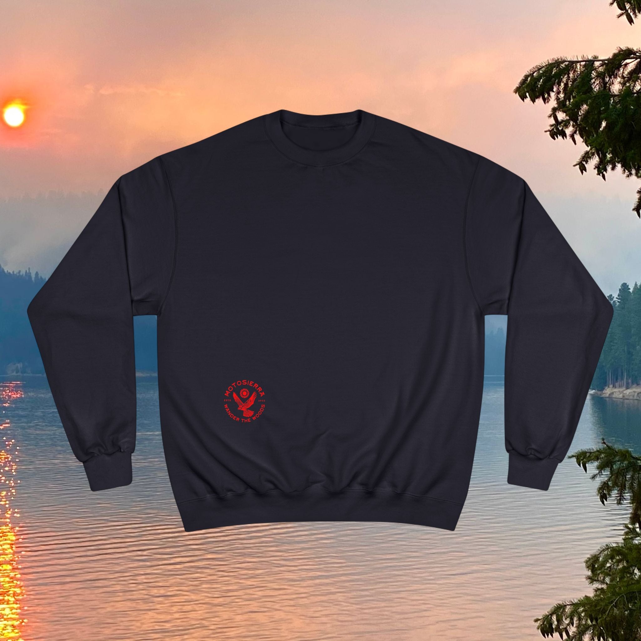 Offset Logo Champion Sweatshirt, Cozy Outdoor Apparel, Gift for Nature Lovers, Hiking and Camping Gear, Comfortable Layers