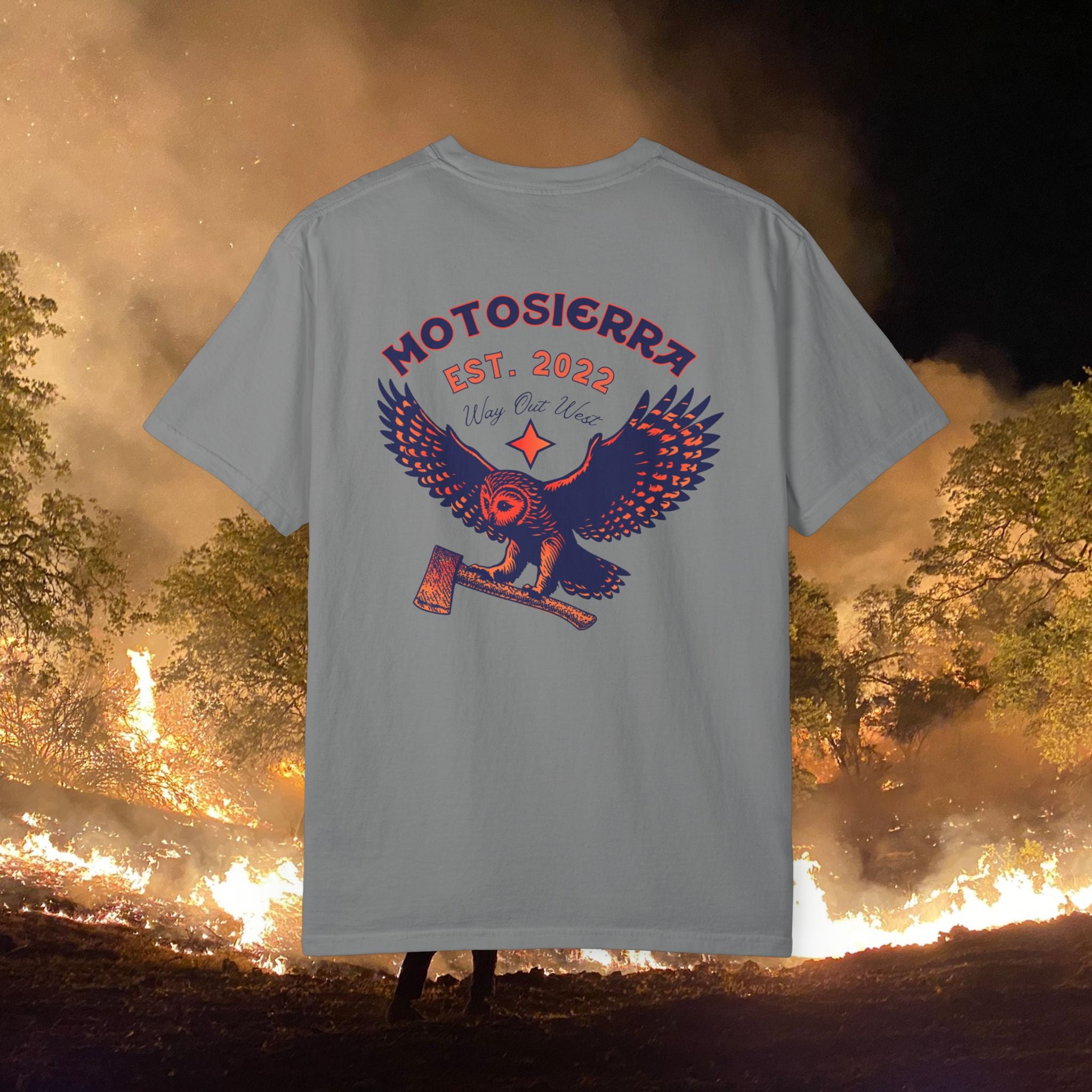 Motosierra Flying Owl T-Shirt - Unisex Garment-Dyed Tee with Bold Owl Design