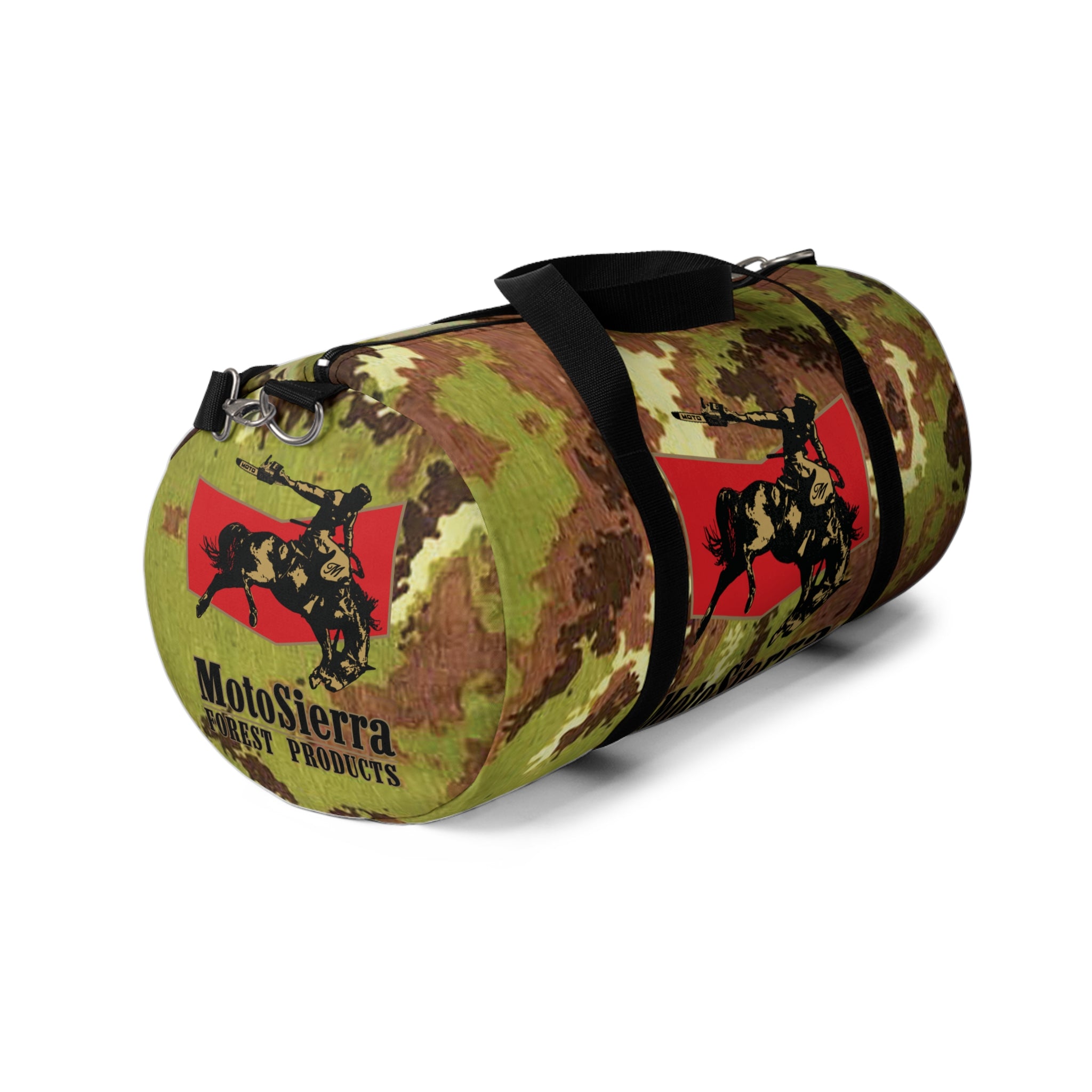 Mimetico Pattern Cowboy Logo Motosierra Adventure Duffel Bag - Perfect for Gym, Travel, Outdoor Activities, Gifts