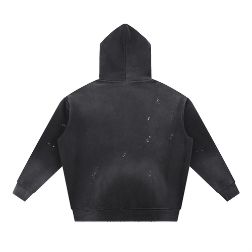 Bear Skull Vintage Washed Frayed Fleece Hoodie