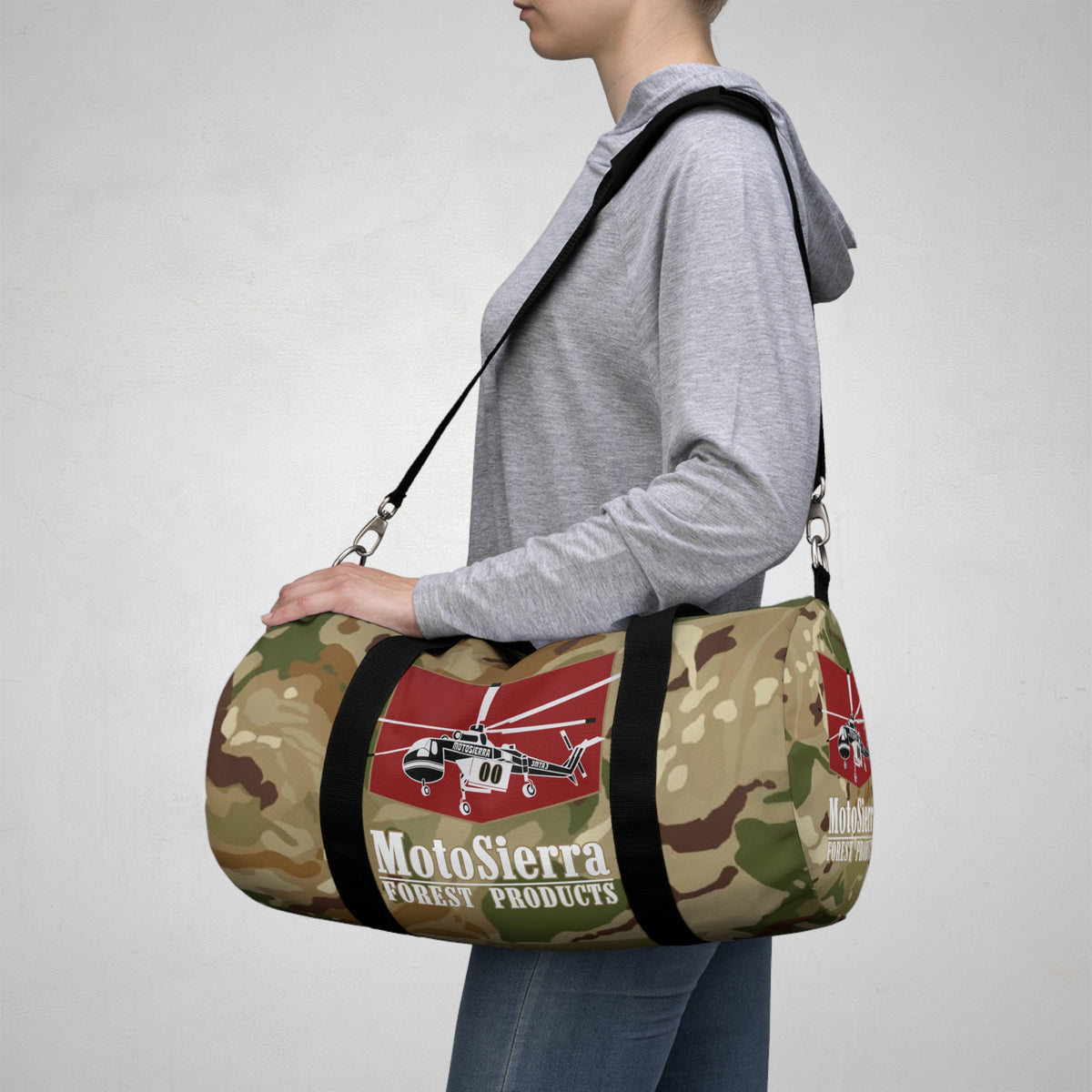 High Desert Camo Crane Logo Motosierra Adventure Duffel Bag - Perfect for Gym, Travel, Outdoor Activities, Weekend Getaway, Gifts