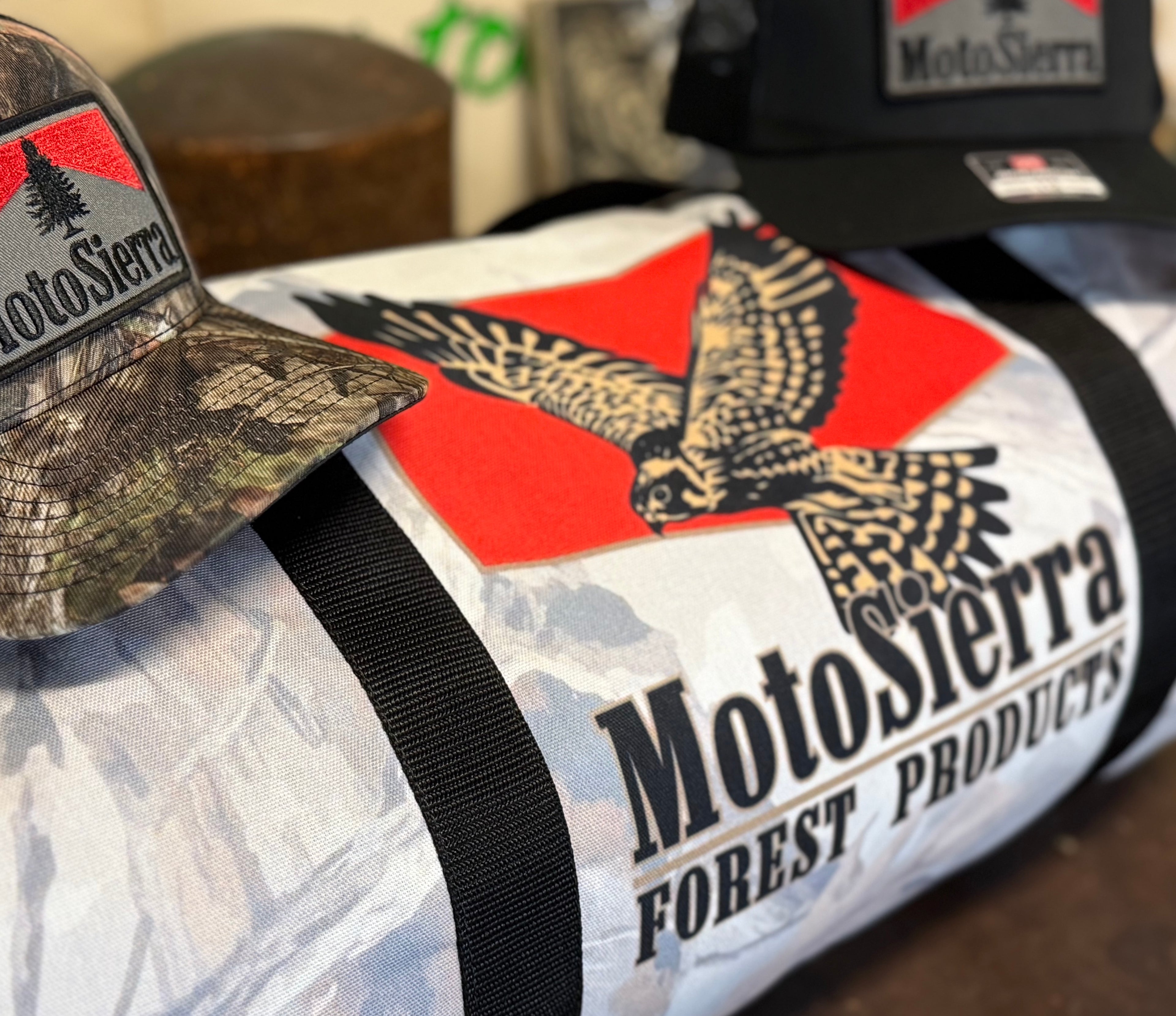 Kestrel Ghost Camo Logo Motosierra Adventure Duffel Bag - Perfect for Gym, Travel, Outdoor Activities, Weekend Getaway, Gifts