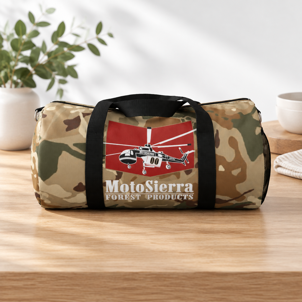 High Desert Camo Crane Logo Motosierra Adventure Duffel Bag - Perfect for Gym, Travel, Outdoor Activities, Weekend Getaway, Gifts