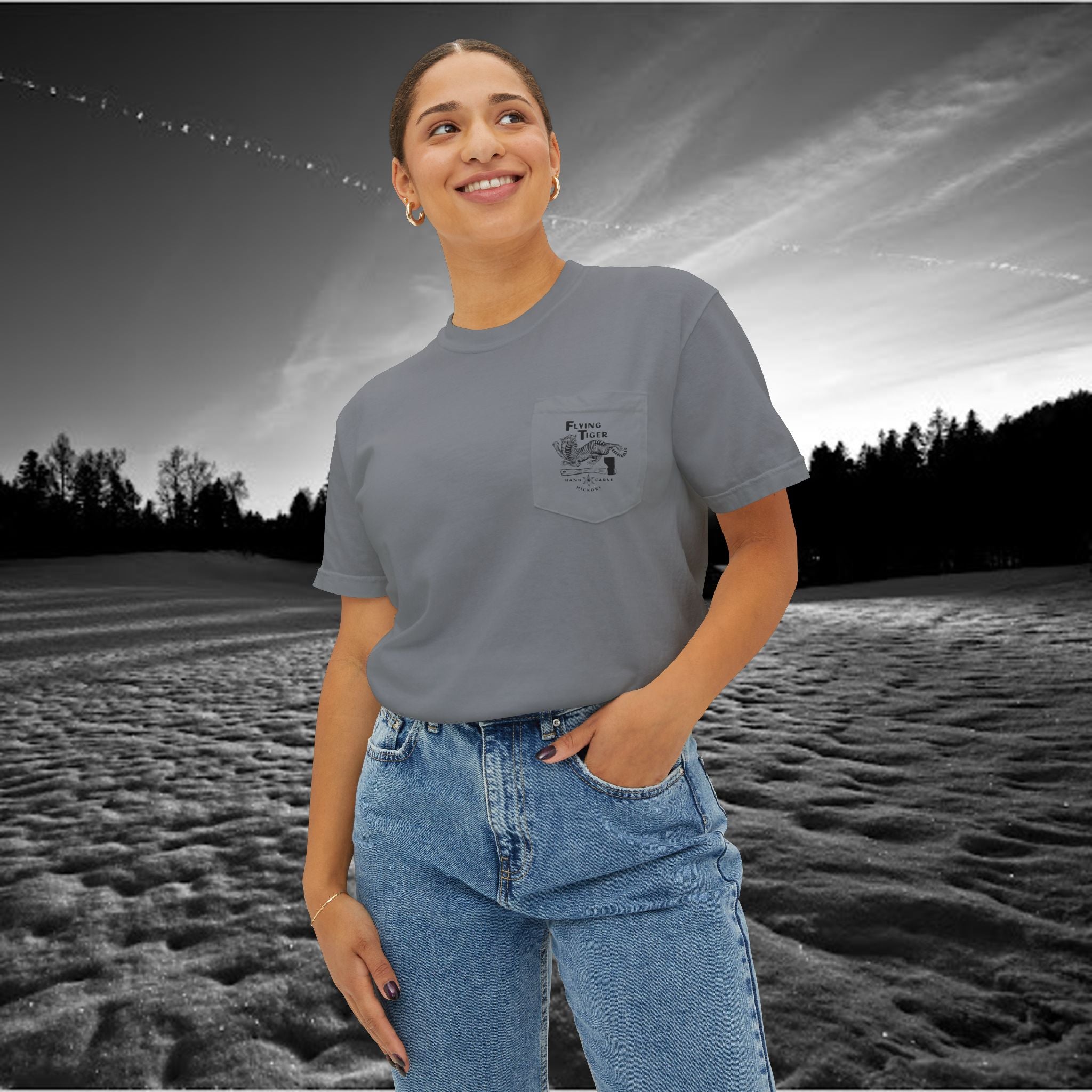 Flying Tiger Axe Handles Unisex Garment-Dyed Pocket T-Shirt