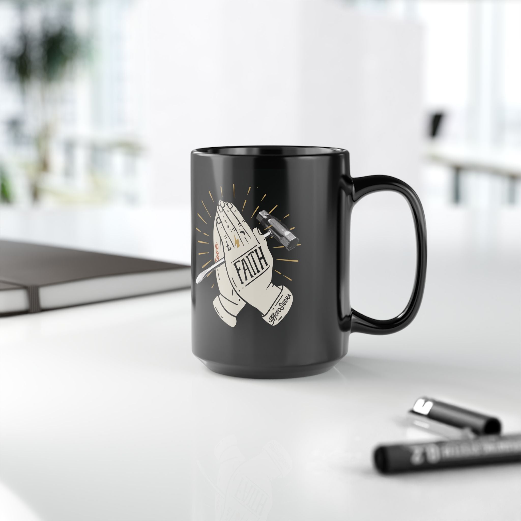Faith Scrench Black Mug, 15oz