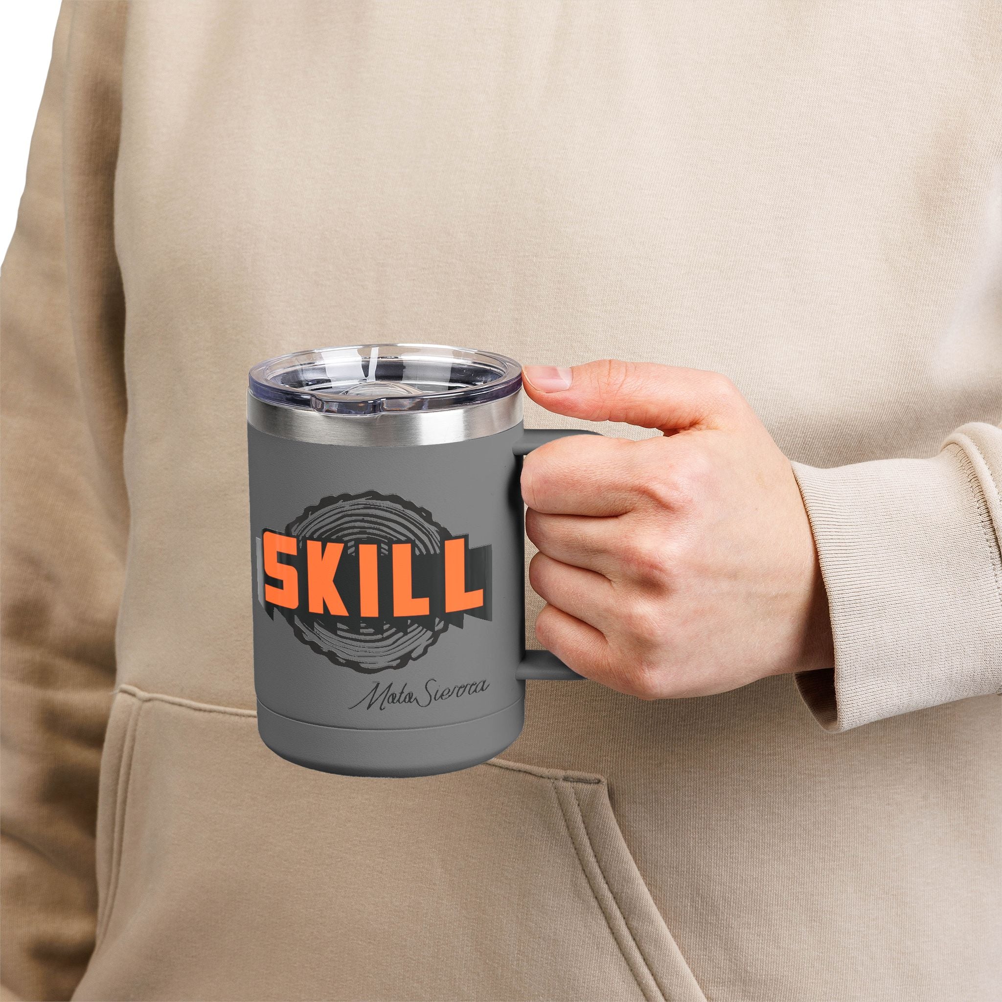 SKILL Coffee Mug Tumbler, Camping Gift, Coffee Lovers, Outdoors, Hiking Supplies, Travel Mug, Personalized Gifts