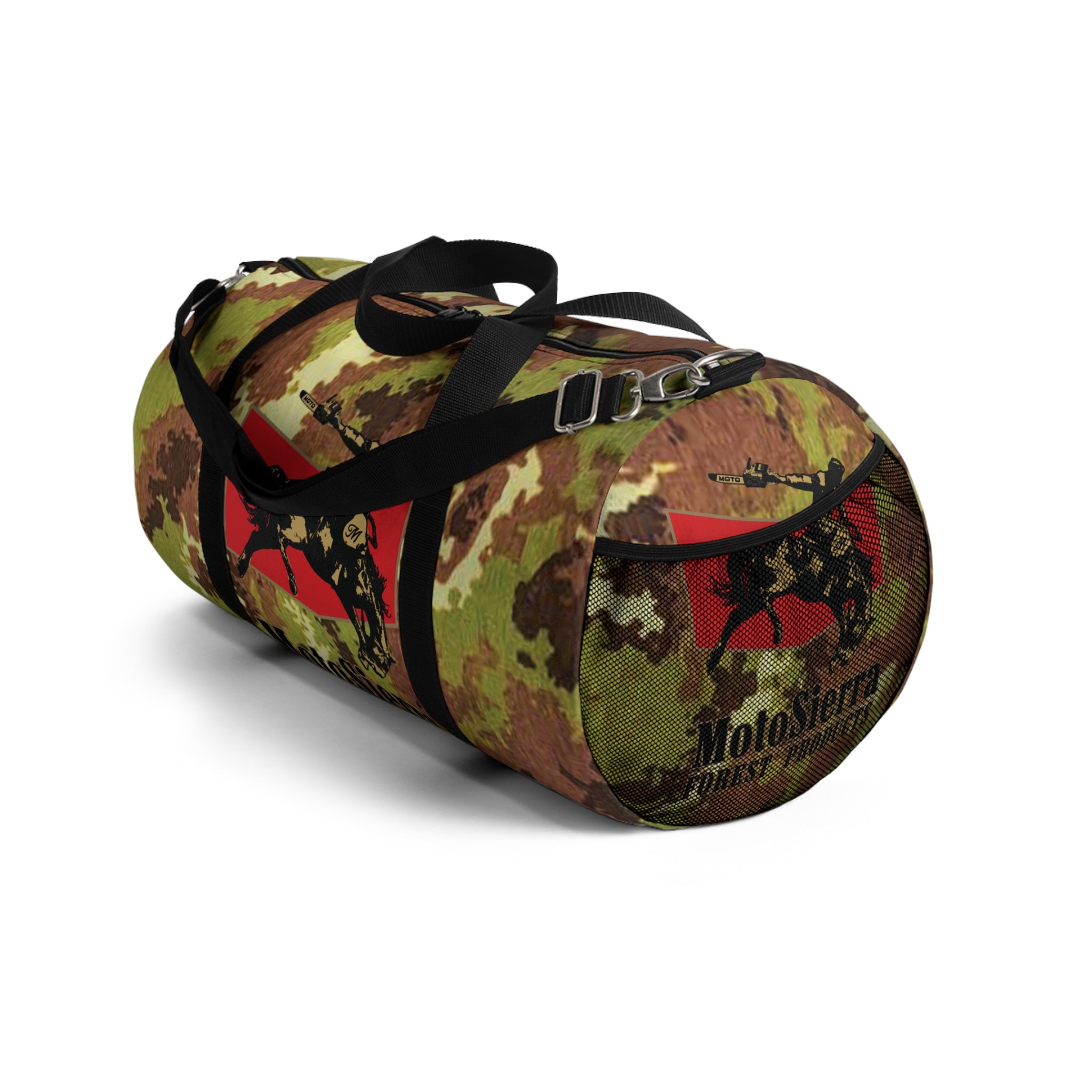 Mimetico Pattern Cowboy Logo Motosierra Adventure Duffel Bag - Perfect for Gym, Travel, Outdoor Activities, Gifts