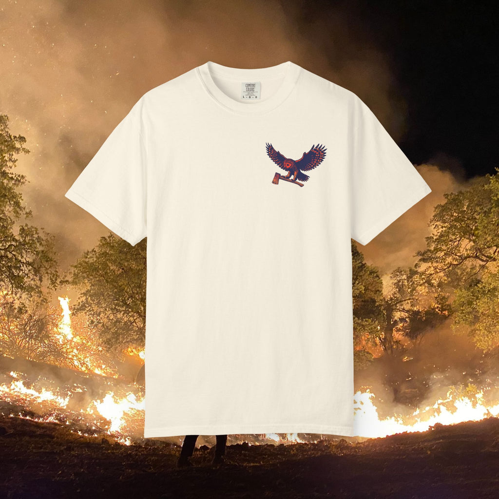 Motosierra Flying Owl T-Shirt - Unisex Garment-Dyed Tee with Bold Owl Design