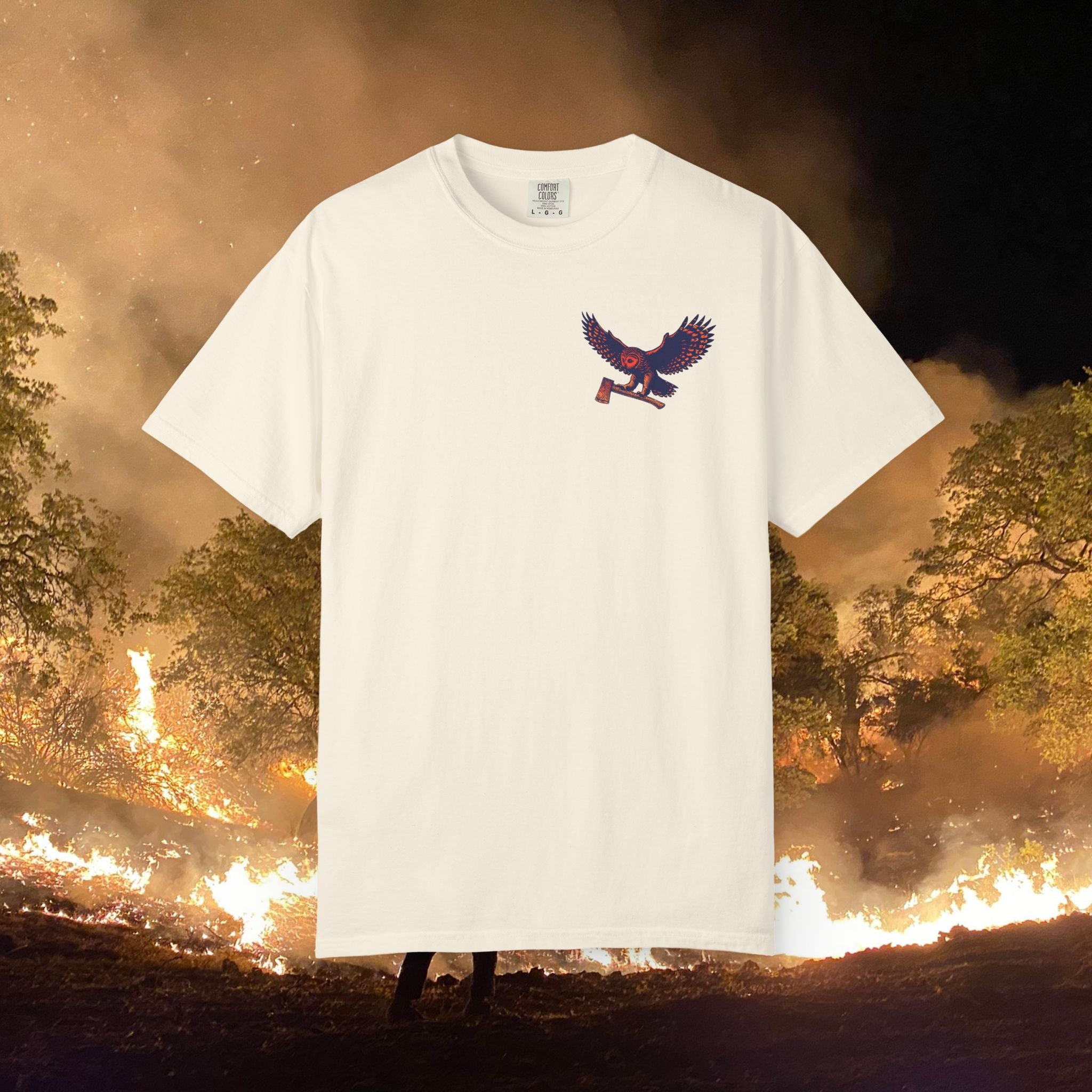 Motosierra Flying Owl T-Shirt - Unisex Garment-Dyed Tee with Bold Owl Design