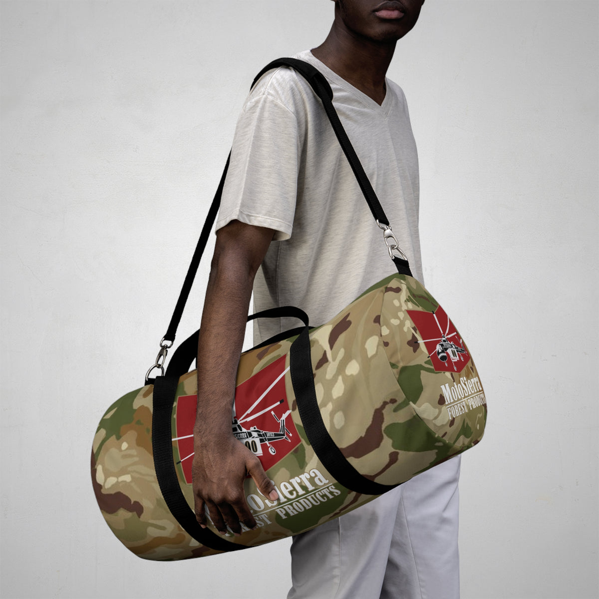 High Desert Camo Crane Logo Motosierra Adventure Duffel Bag - Perfect for Gym, Travel, Outdoor Activities, Weekend Getaway, Gifts