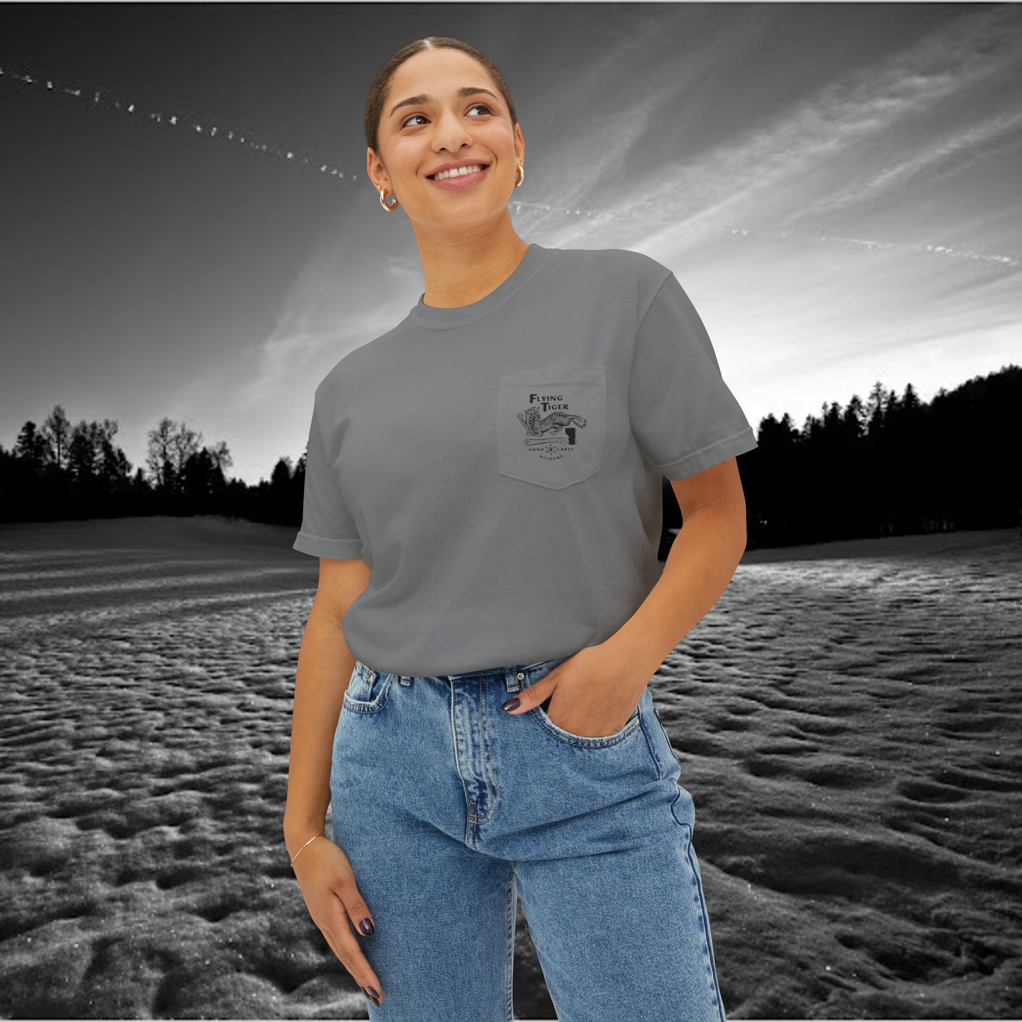 Flying Tiger Axe Handles Unisex Garment-Dyed Pocket T-Shirt